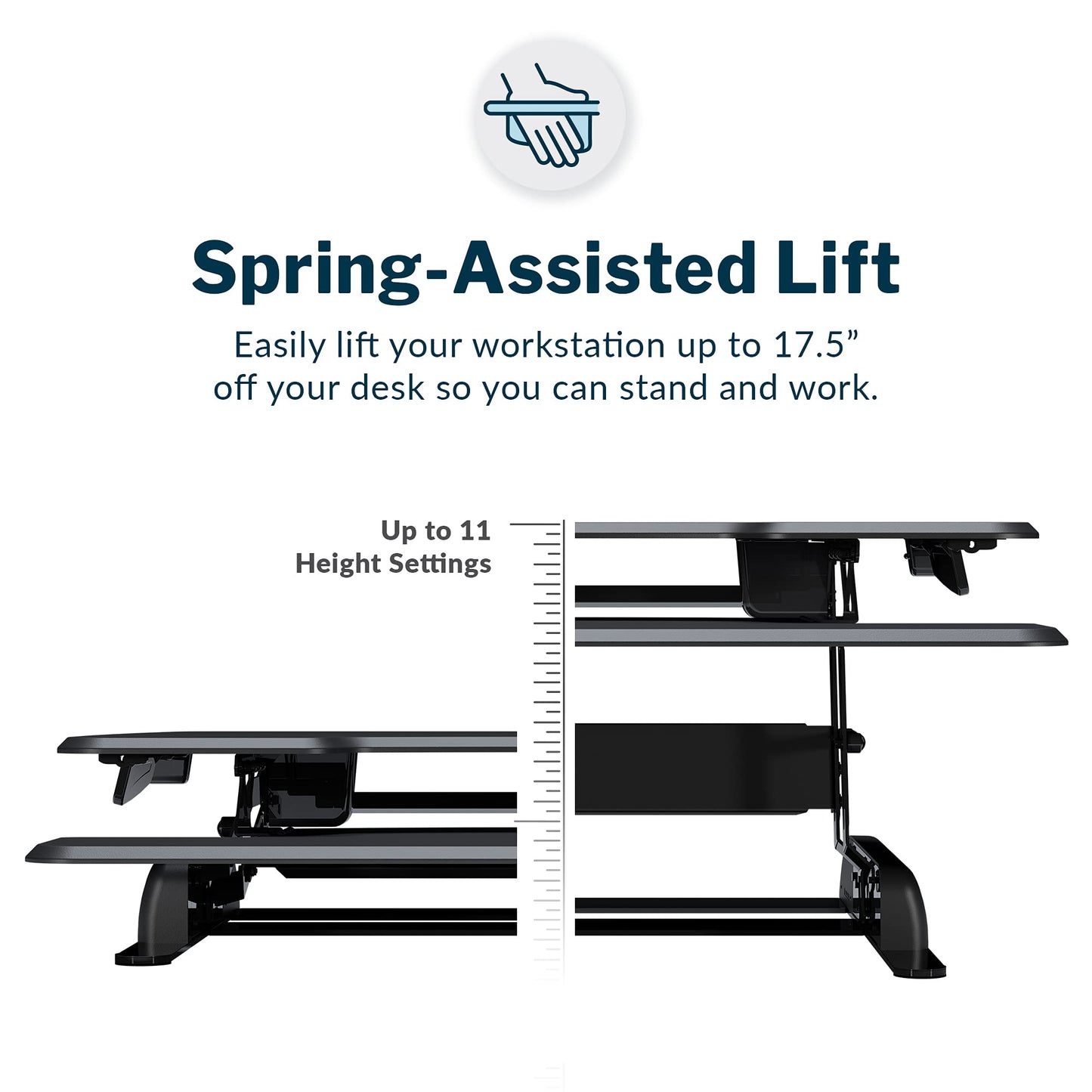Vari - VariDesk Essential 36 - Two-Tier Standing Desk Converter for Monitor & Accessories - Height Adjustable Sit Stand Desk - Fully Assembled Monitor Riser for Home Office - 36" Wide, Black