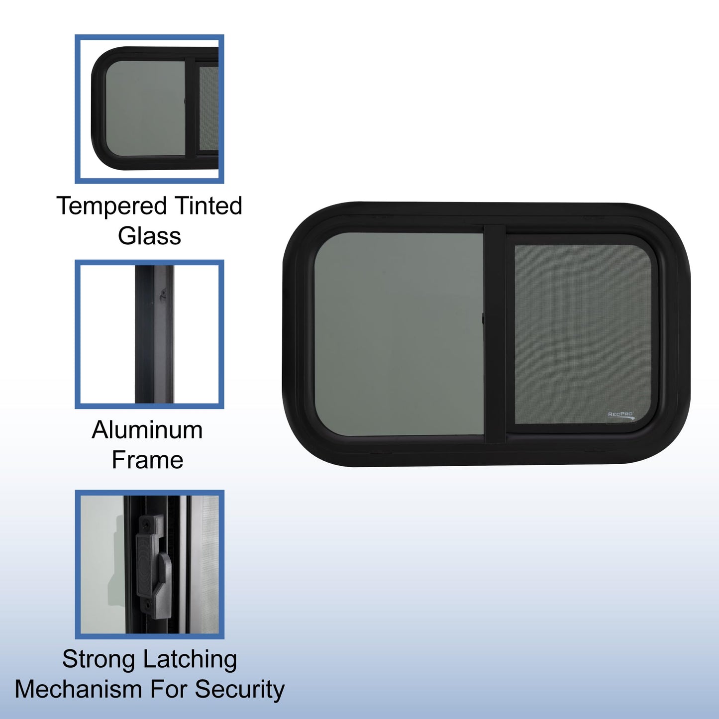 RecPro RV Window Replacement | Teardrop Style | 24inW x 15inH | Horizontal Sliding | Black | Model RP-WIN