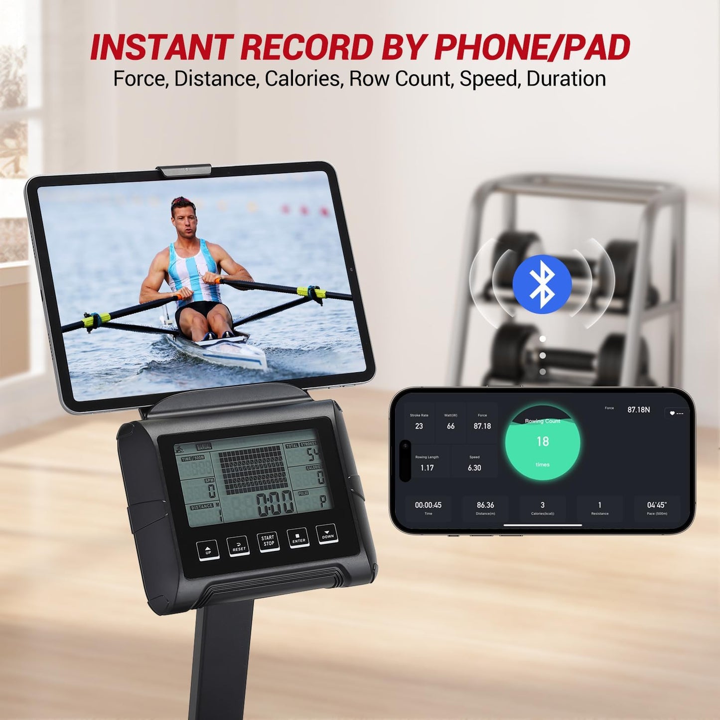 GarveeHome Water Rowing Machines for Home, 380 Lbs Capacity Rower Machine with Led Digital Monitor, Wide Ergonomic Seating and Tablet Holder, App Compatible