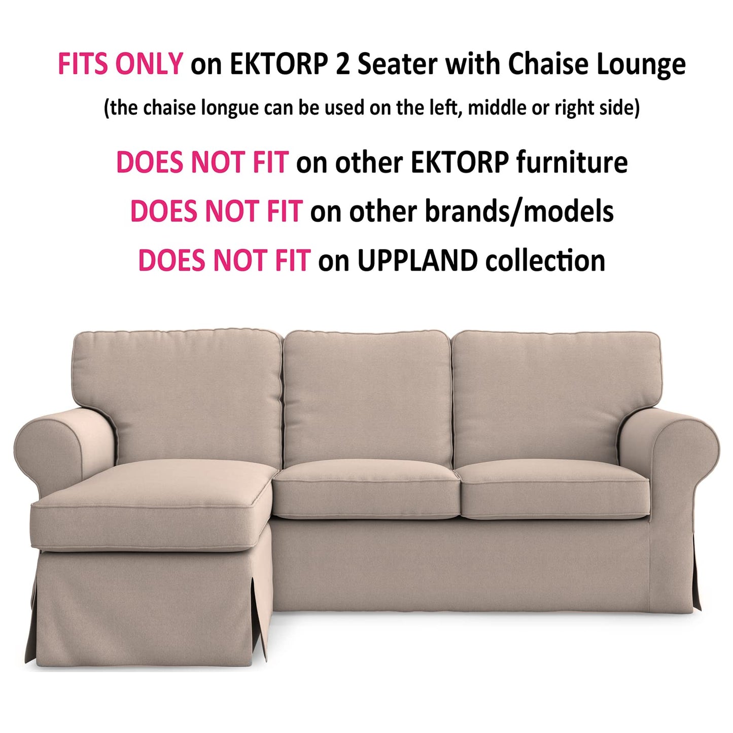 MASTERS OF COVERS Ektorp Loveseat (2 Seat) with Chaise Lounge Cover Replacement Customized for IKEA Ektorp Sectional 3 Seat Sofa Slipcover Replacement (Khaki)
