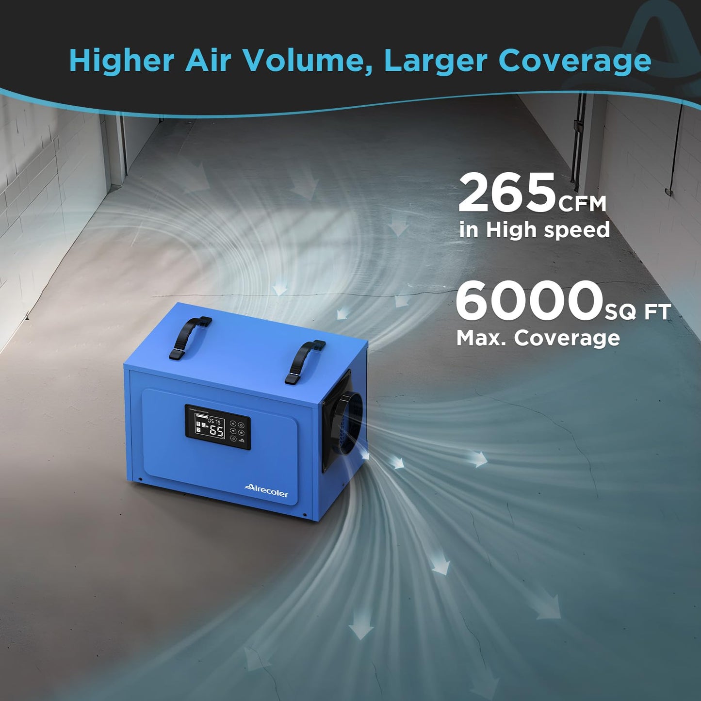 Airecoler 125 Pints Commercial Dehumidifier for Crawl Spaces & Basements with Drain Hose, Industrial Grade Water Damage Restoration for up to 6,000 sq ft, Auto Defrost, Memory Starting