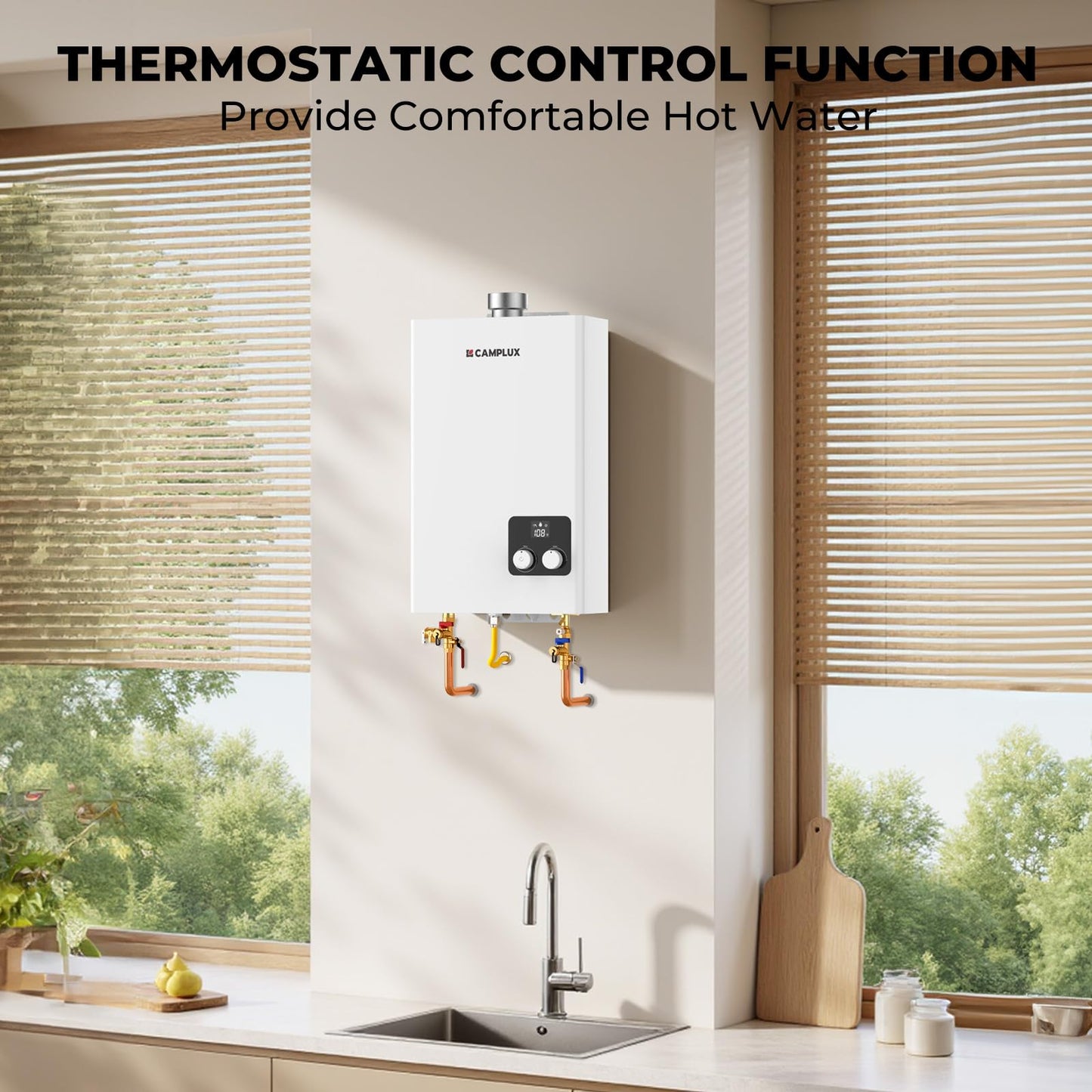 Camplux 4.22 GPM 102000 BTU Indoor Liquid Propane Tankless Water Heater, On-Demand Instant Hot Water, LED Diagnostic, 6 Safety Protections, Wall Mounted, 120V, 1/2 NPT