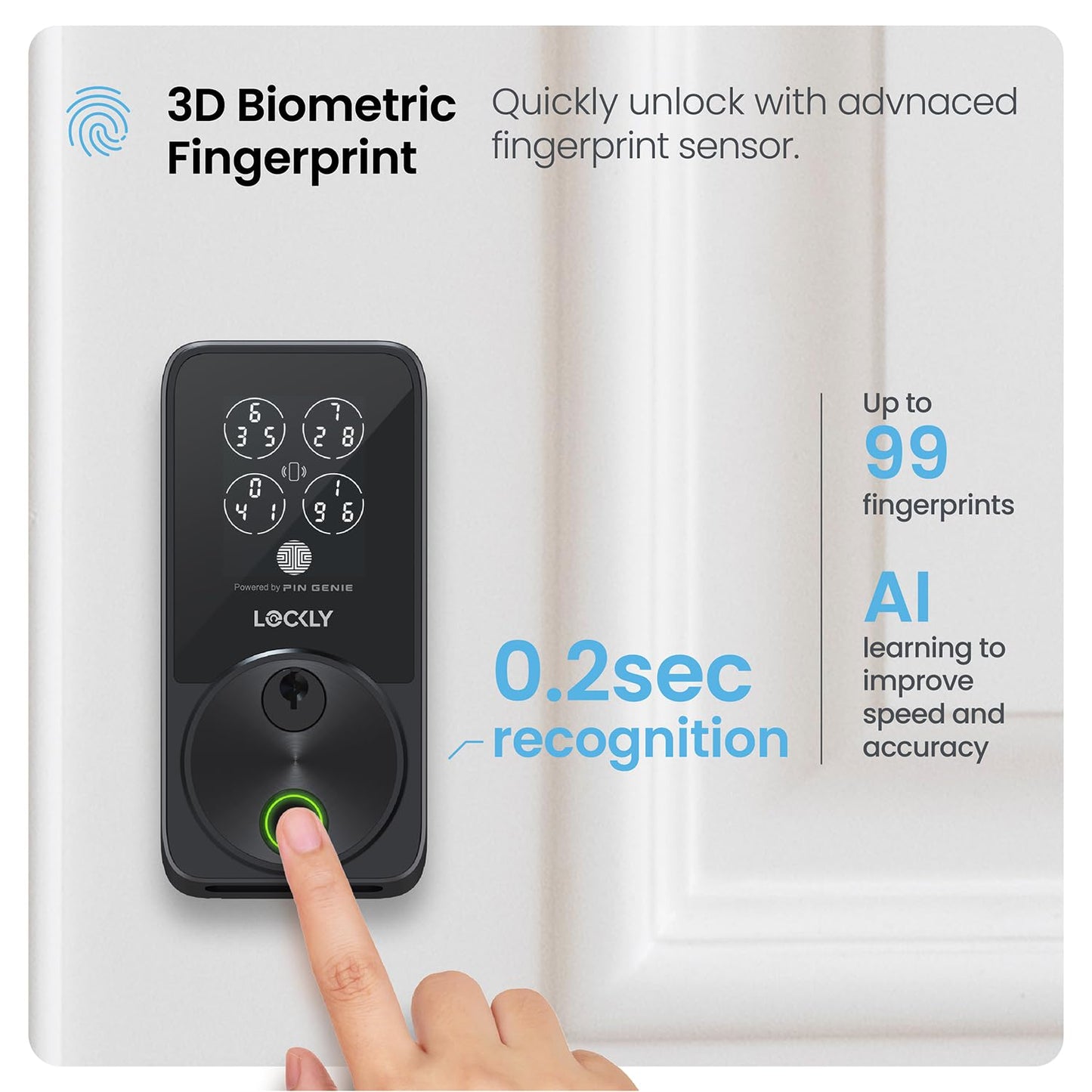 Lockly Secure Pro Smart Door Lock,Fingerprint Keyless Entry Door Lock,Apple Home Key Compatible,Auto Lock, App Remote Control,IP65 Waterproof,Easy Installation