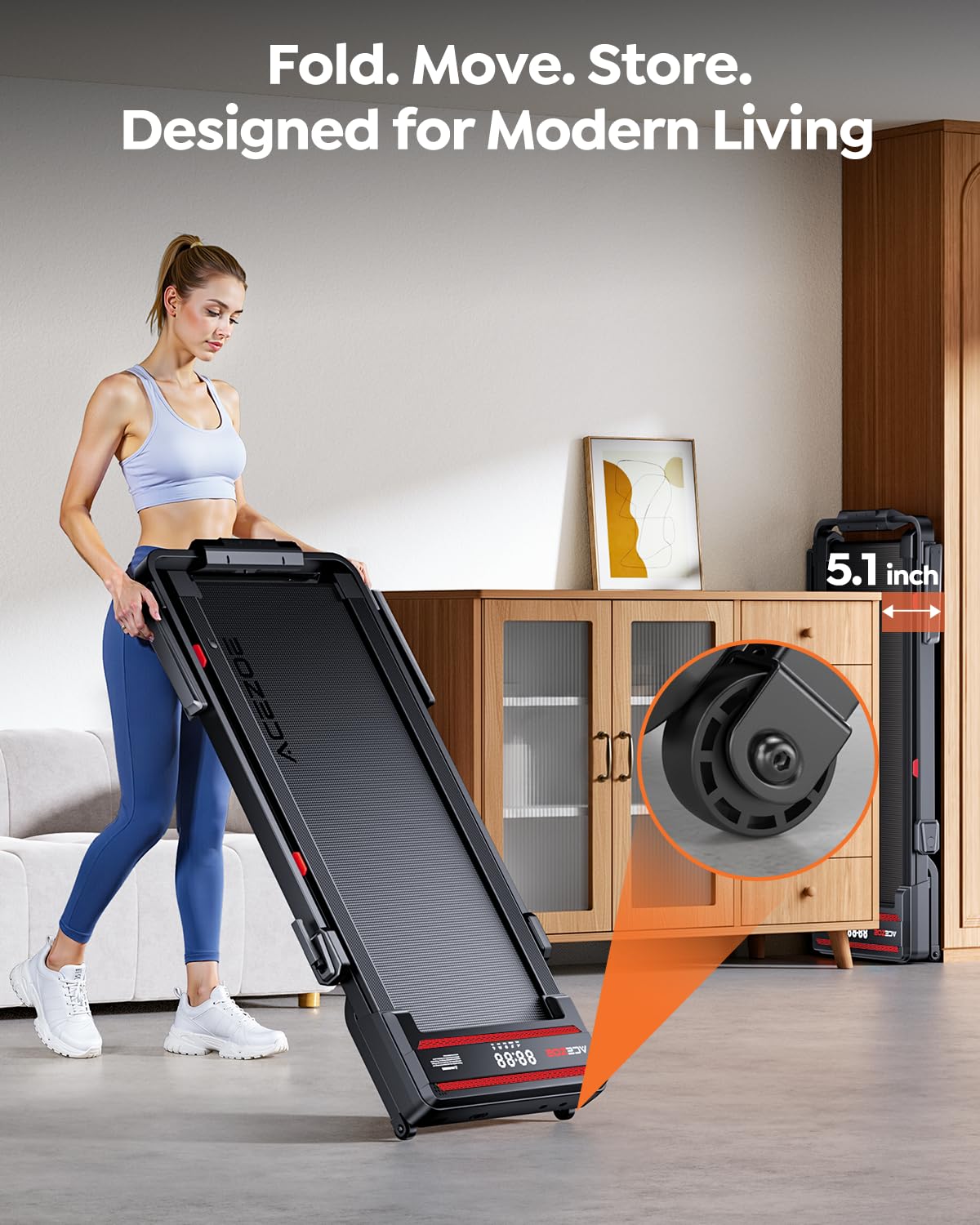Foldable Walking Pad with 0-15% Auto Incline and Handle Bar, Under Desk Treadmill with 300LBS Weight Capacity, 3.0HP Quiet Treadmills for Home with Speaker, APP & Remote Control-Black Red