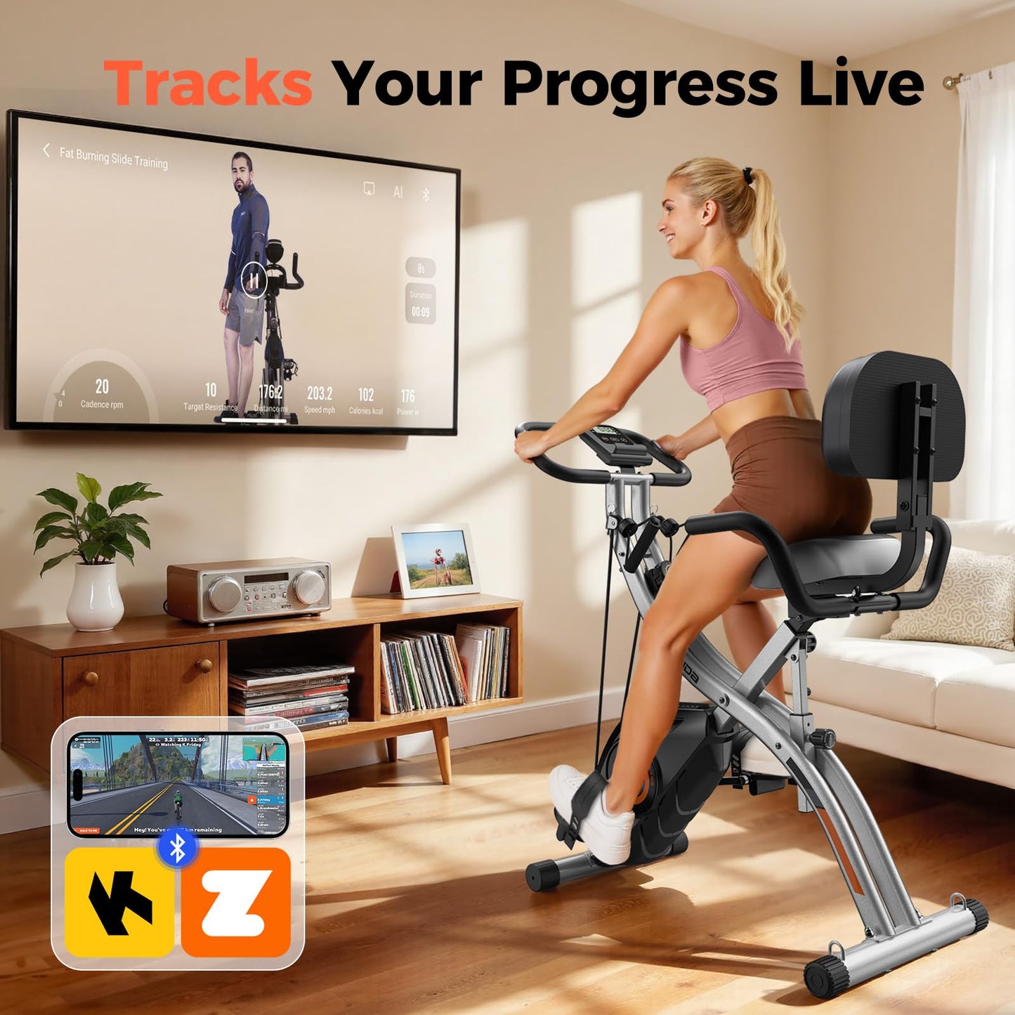 YOSUDA Folding Exercise Bike - 5 IN 1 Foldable Stationary Bike for Home Gym Workout, Upgraded Indoor Cycling Bikes with 6.6 LBS Flywheel, 380 LBS Capacity and 16-Level Magnetic Resistance, Back Support Cushion
