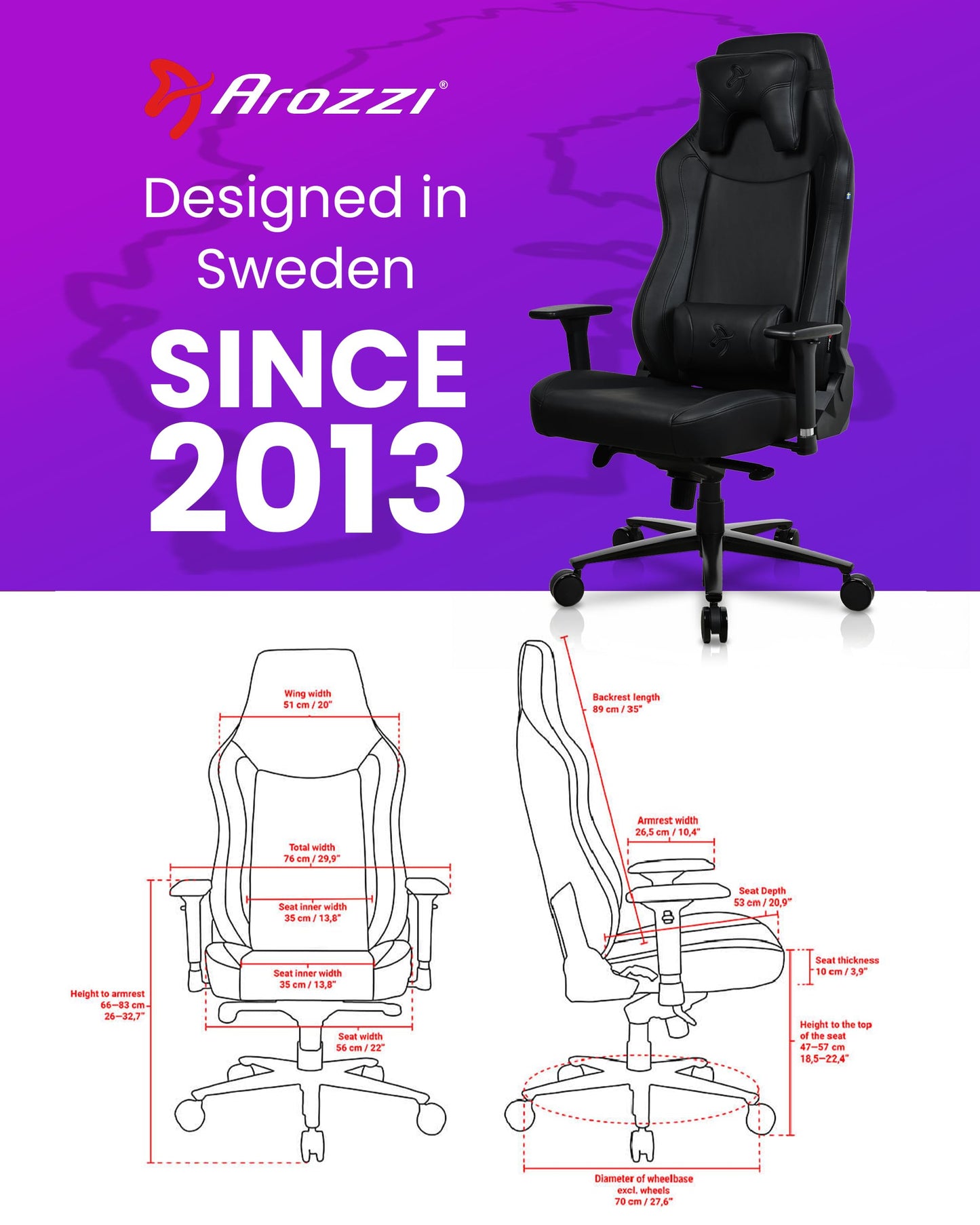 Arozzi Vernazza XL Soft PU Ergonomic Computer Gaming/Office Chair with High Backrest, Recliner, Swivel, Tilt, Rocker, Adjustable Height and Adjustable Lumbar and Neck Support - Pure Black