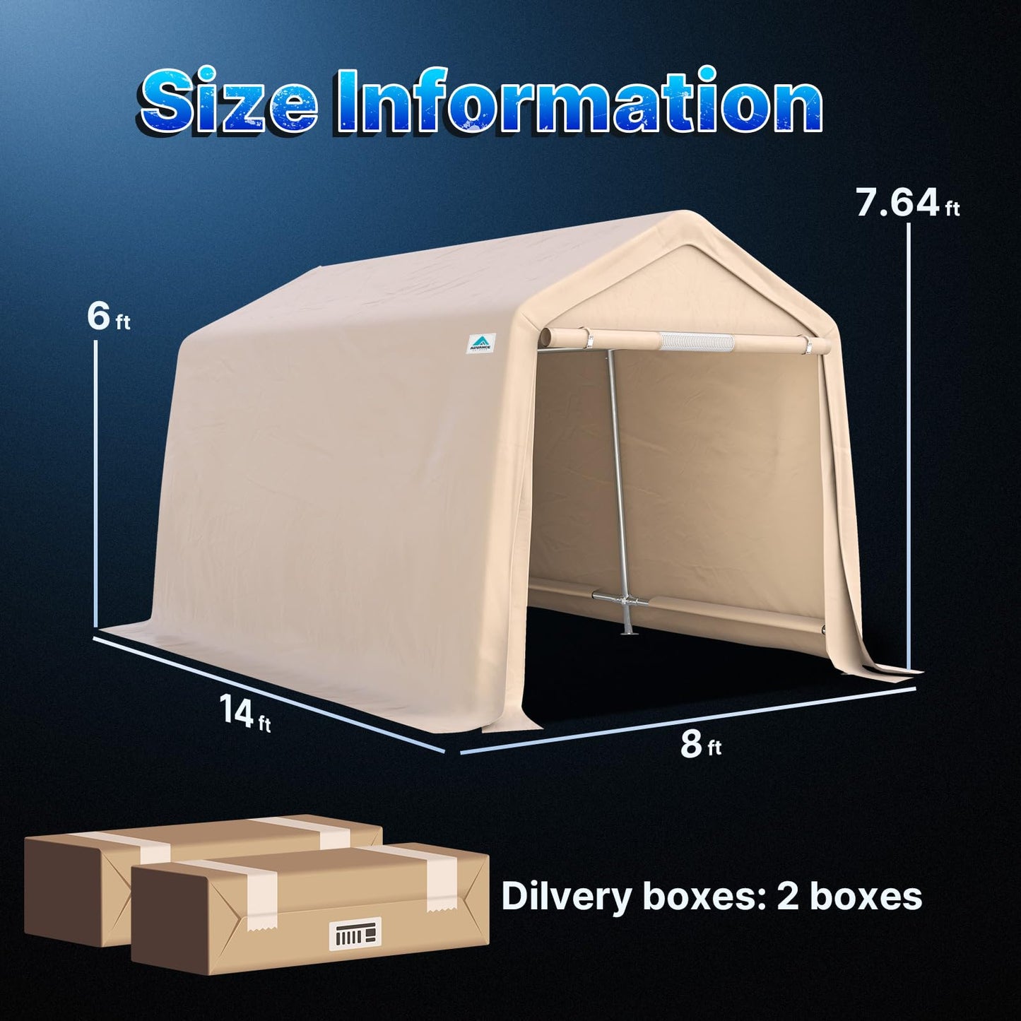 ADVANCE OUTDOOR 8x14 ft Steel Metal Peak Roof Portable Garage Shelter Storage Shed Carport for Motorcycle, Bike or Garden Tools with 2 Roll up Doors & Vents, Beige