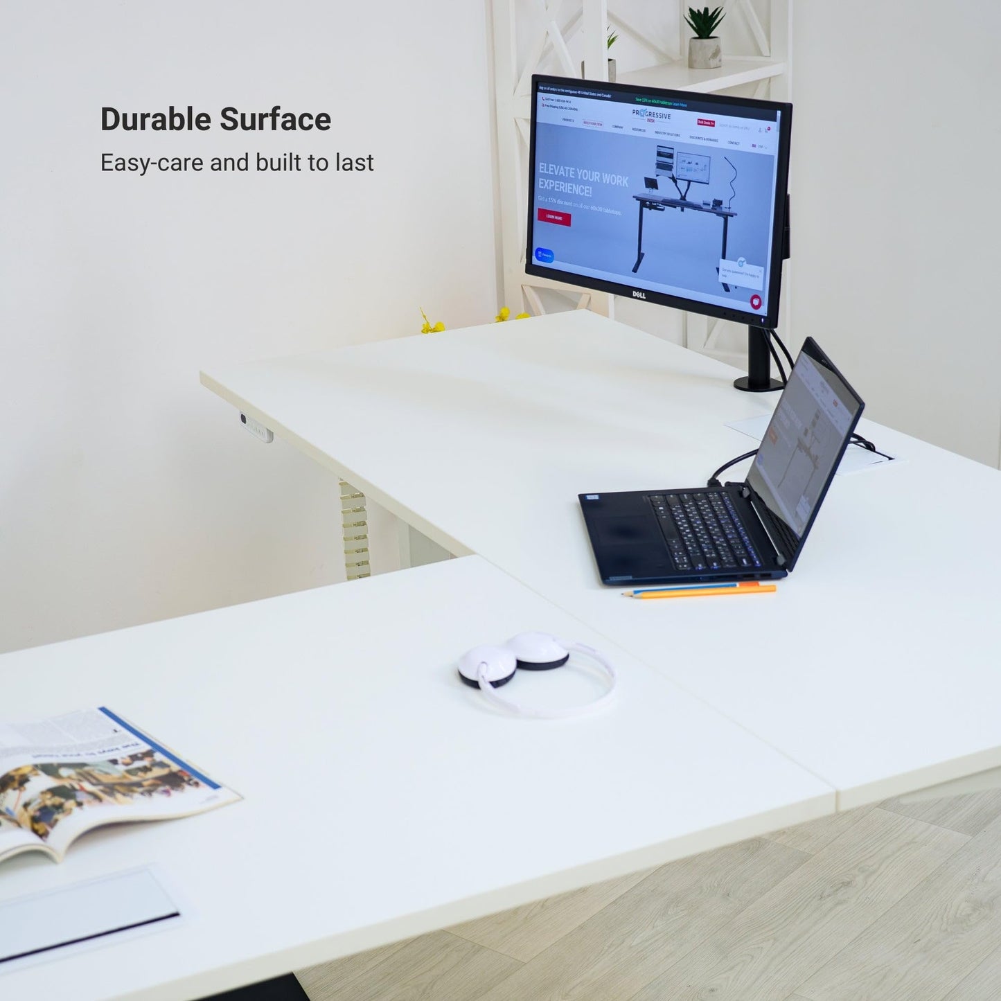 Progressive Desk L Shaped Height Adjustable Standing Desk 78" x 48" - Corner Computer Desk - Electric Stand Up Rising Workstation - Gray Frame/Bright Beech Top