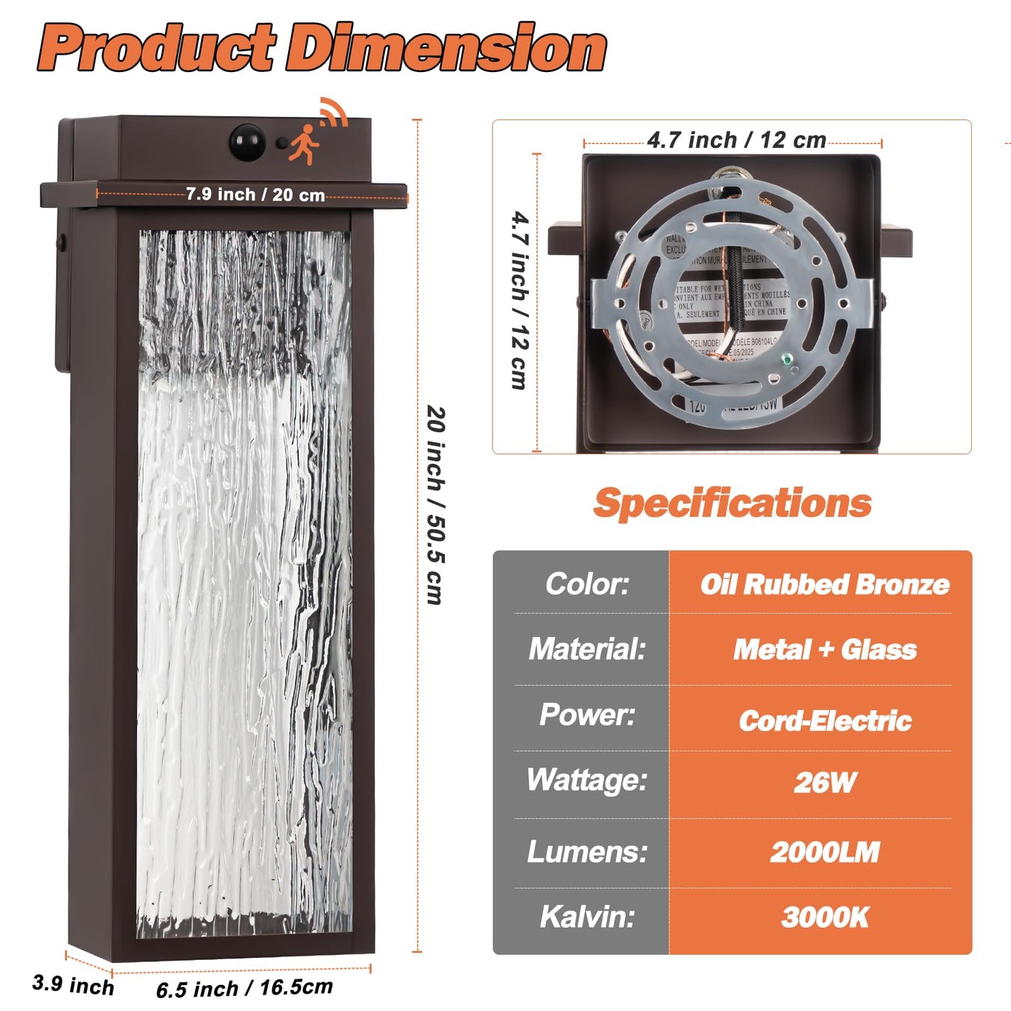 VenzBlomia 20·LED Outdoor Wall Sconce, Motion Sensor, Waterproof, Oil Rubbed Bronze, 2 Pack