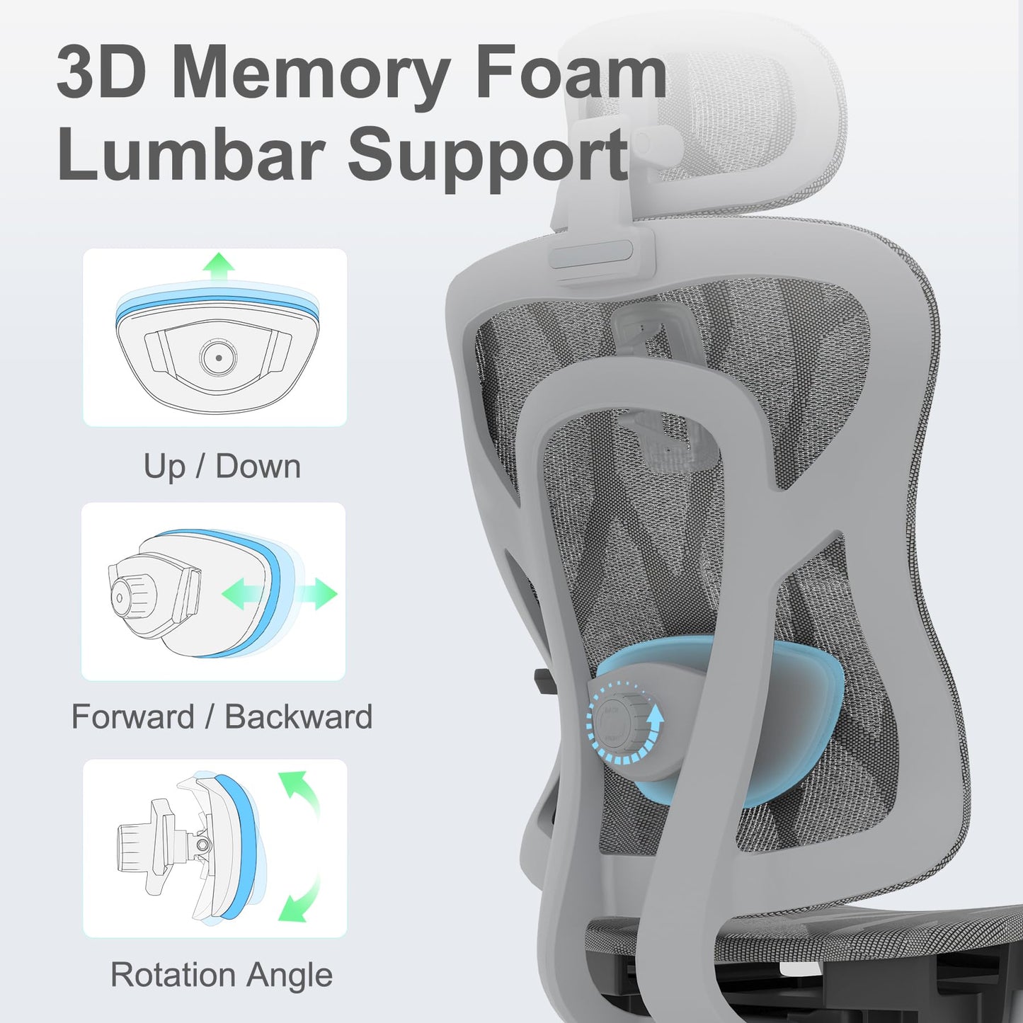 Logicfox Ergonomic Office Chair for Long Hours,High Back Mesh Chair with Adaptive Thoracic & Lumbar Support,3D Adjustable Armrests and Headrest,Designed for 8–10 Hour Workdays