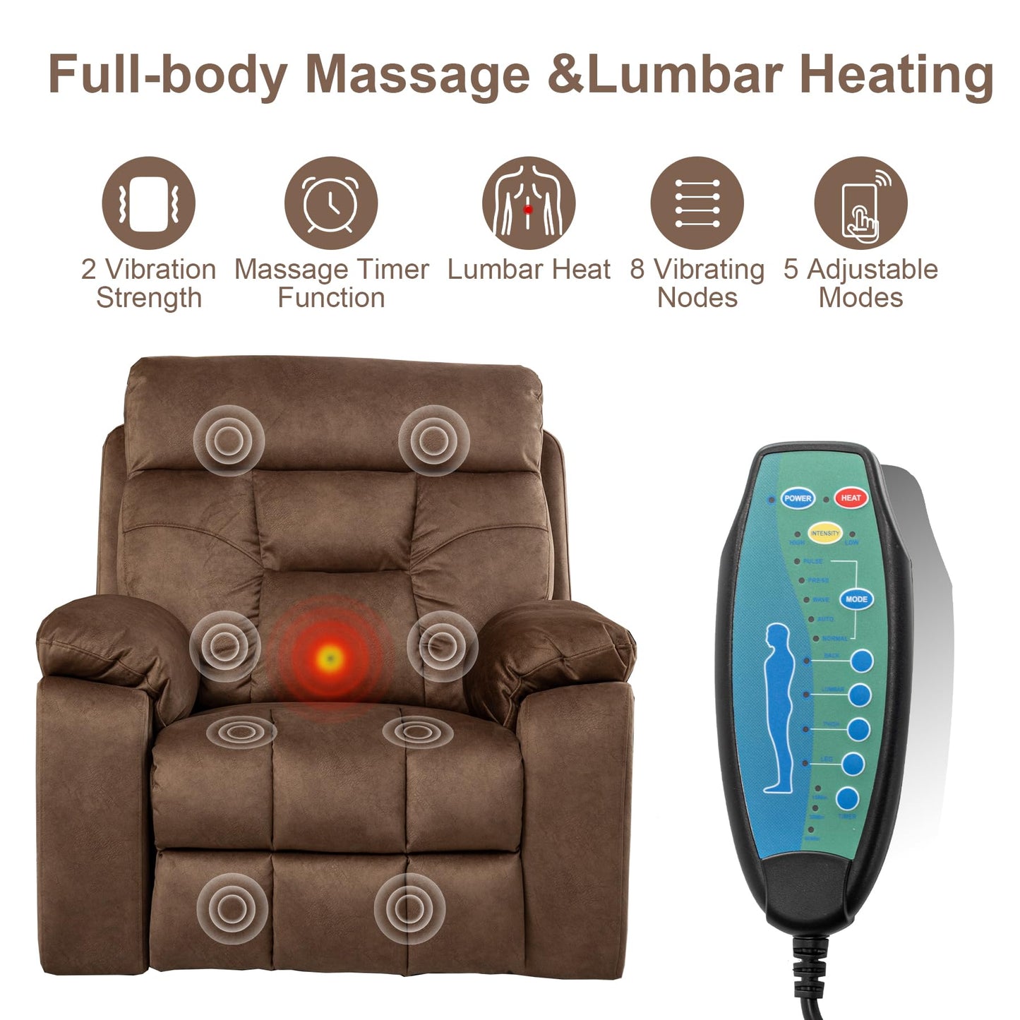 RHHVVR Oversized Lift Recliner Chairs for Big and Tall Adults, 26-inch Extra Wide Power Chair with Massage and Heating, Large Lay Flat Electric Recliner Sofa Chair, Coffee