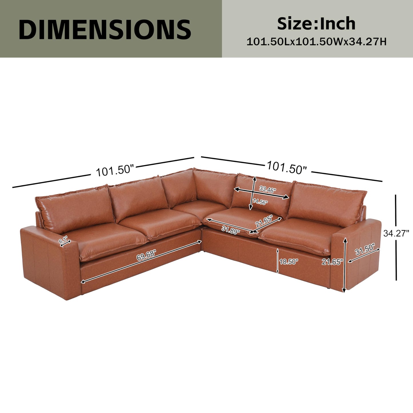 Christopher Knight Home Ruben Faux Leather 4-Seater Modular Sectional Sofa Couch with Wooden Frame, Modern L-Shaped Sofa Set for Living Room, Upholstered Cloud Couch with Back Pillows, Brown