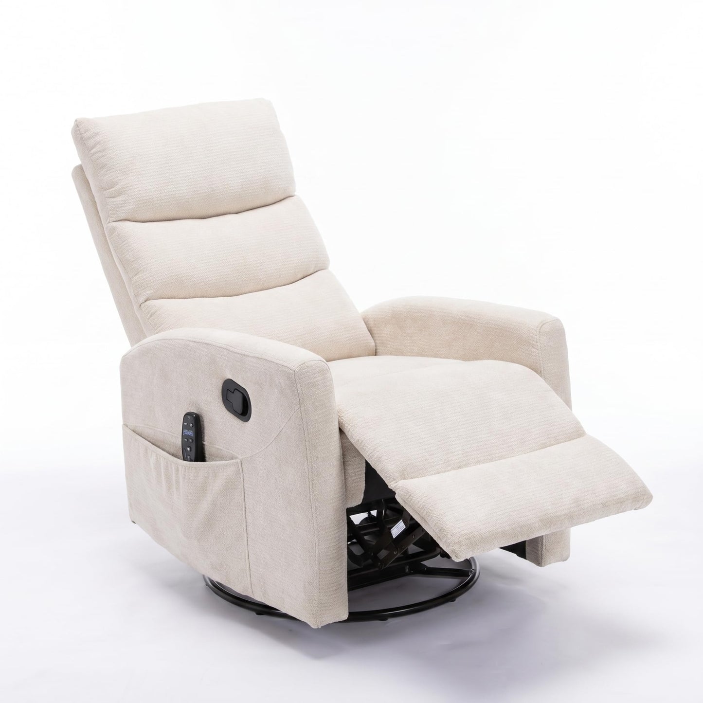 KEIKI Heat Massage Manual Recliner Chair, 360° Swivel Rocker with Lumbar Heat, Chenille Fabric Square Arms, Ergonomic Cushion Back Design, Gentle Rocking Motion for Adult Living Space, Beige