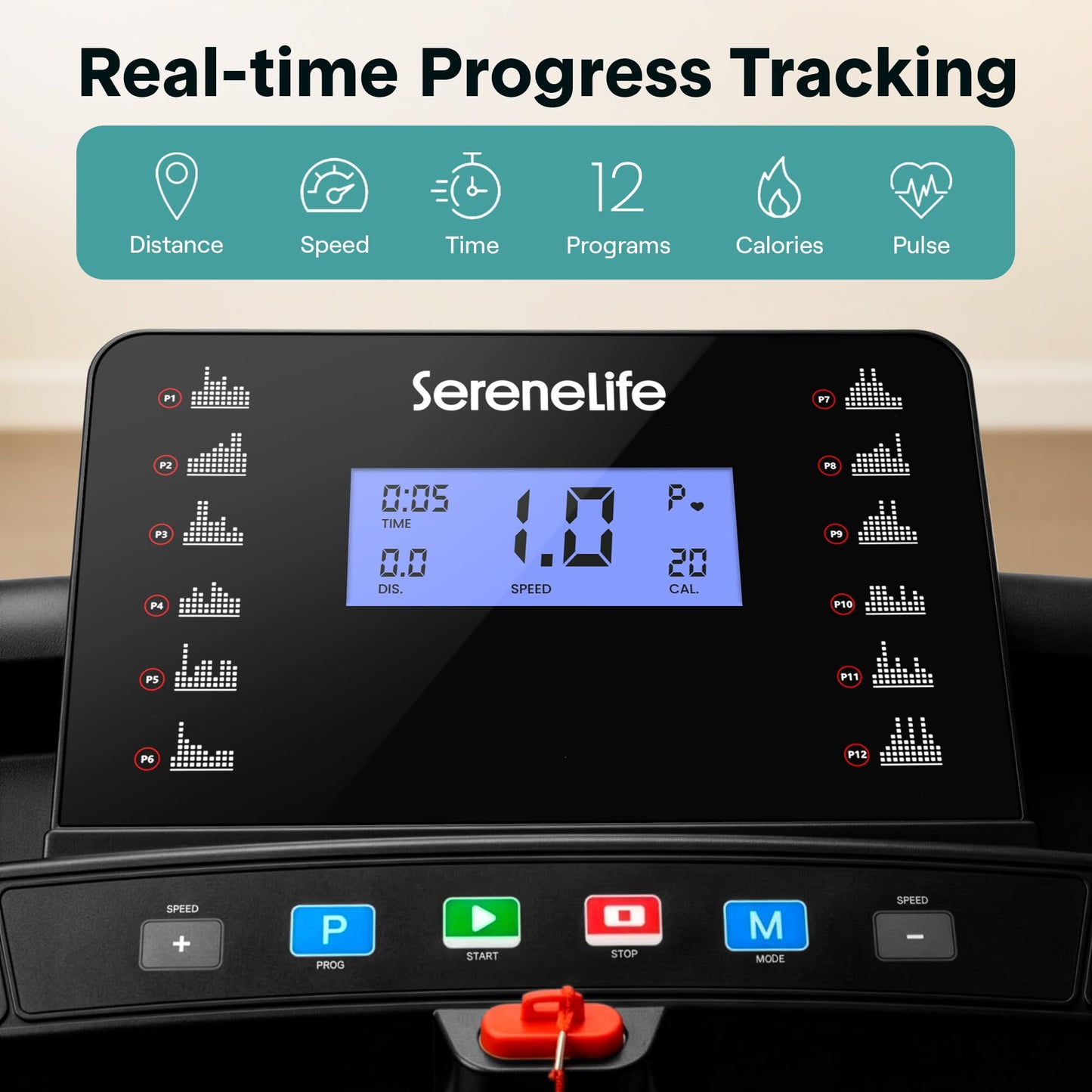 SereneLife Treadmill with Incline & Handle Bars | Compact Portable Walking Pad & Treadmill for Home/Apartment | Wide Running Belt 40" x 16" | Includes Workout Trainer Program with Bluetooth App
