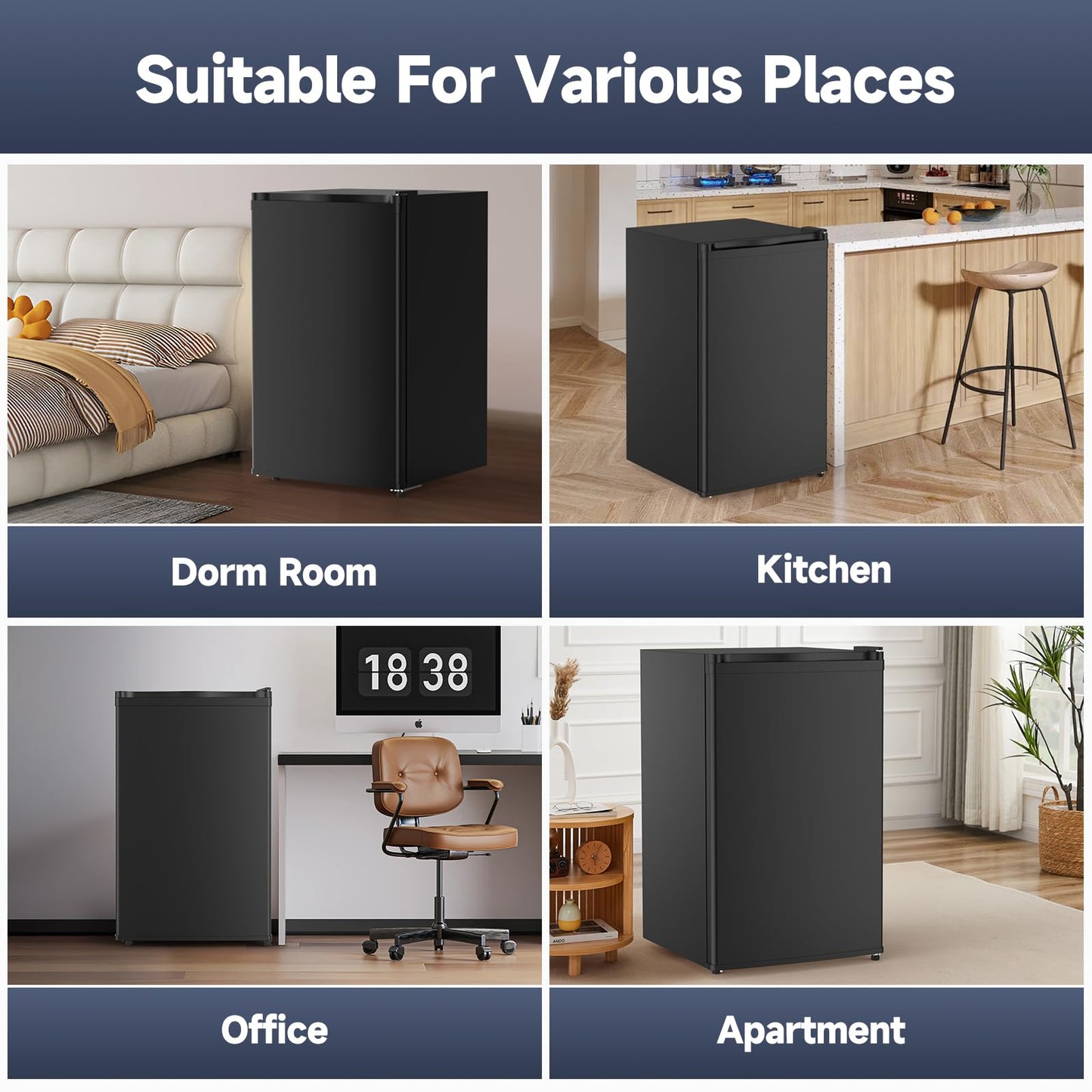 GarveeLife Mini Fridge with Freezer 4.3 Cu.Ft, Single Door Refrigerator with Adjustable Thermostat, Mini Compact Fridge for Bedroom, Office, Dorm, RV, Black