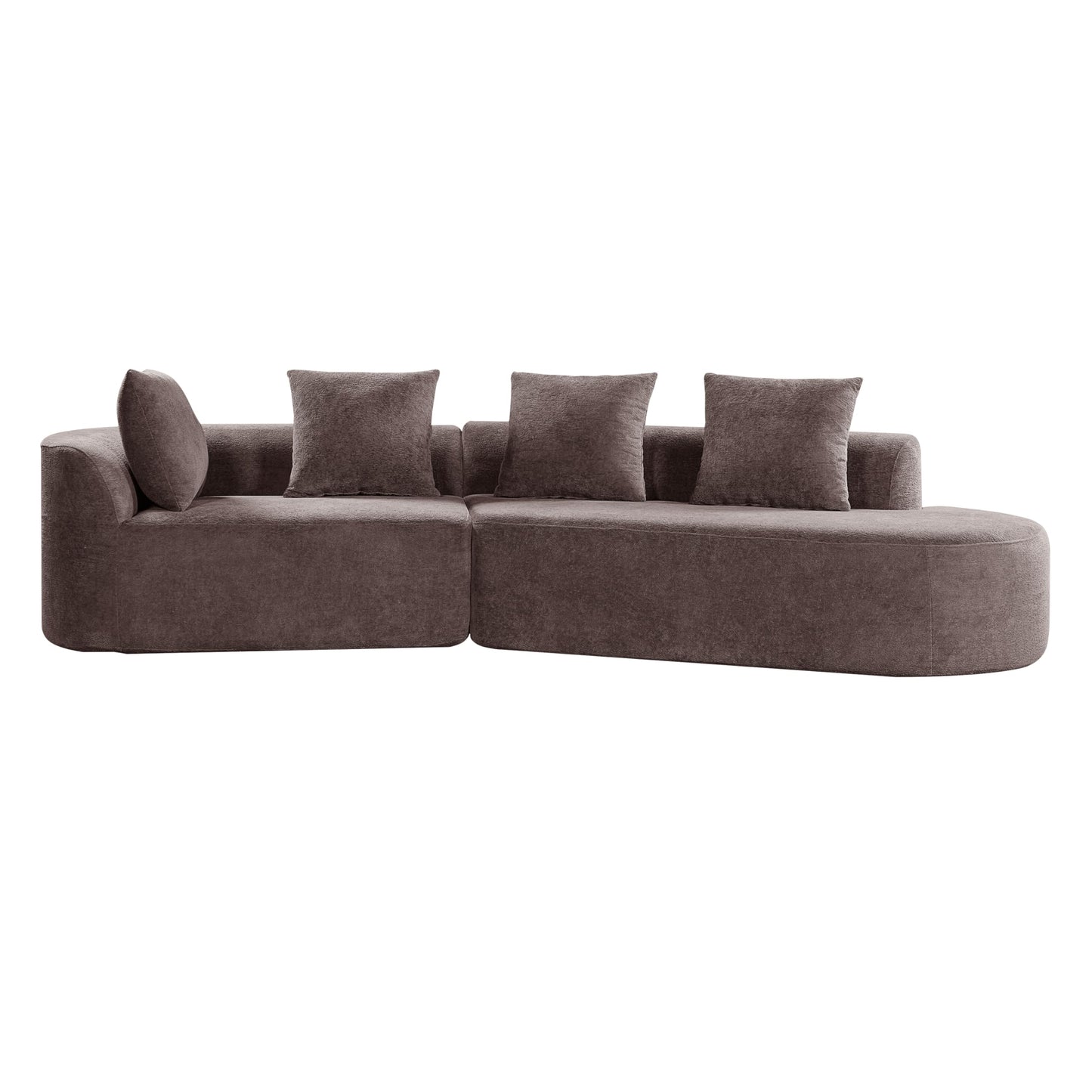 Merax 2-Piece 116" L-Shaped Modular Sectional Sofa Set, 4 Seat Fully Assembled Curved Upholstery Couch with High-Density Compressed Sponge, Chaise Lounge & 4 Pillows for Living Room, Brown