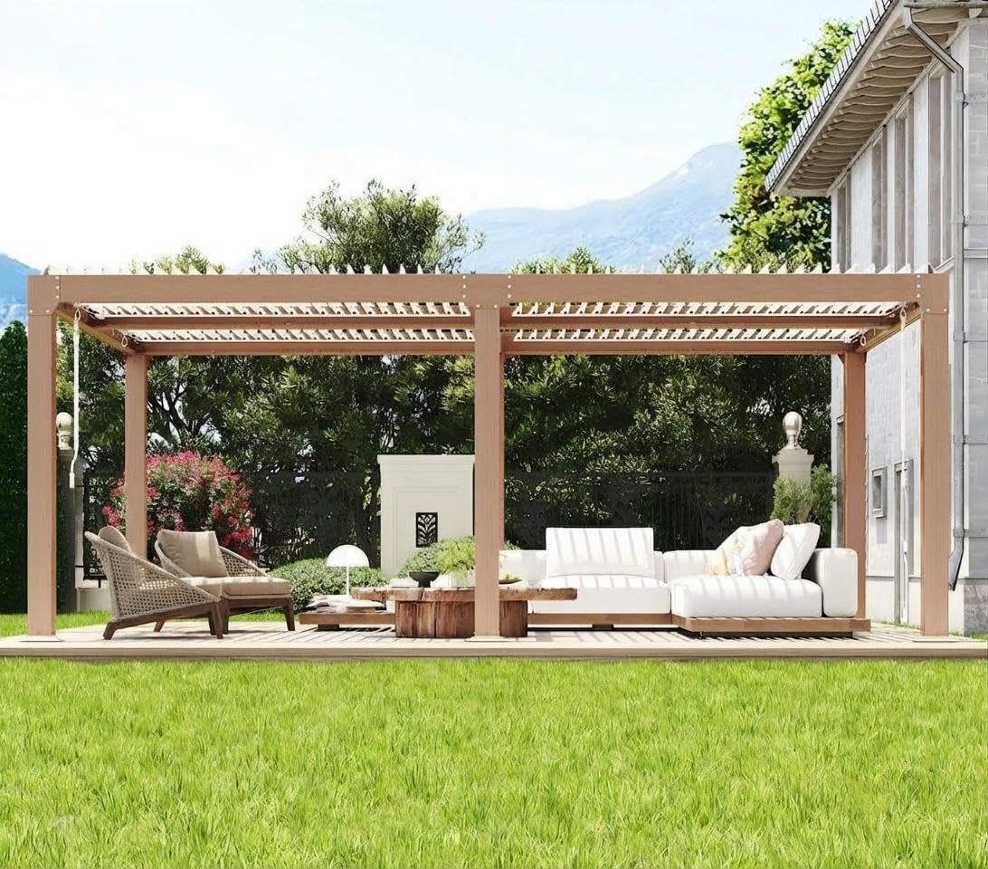 12x20 ft Louvered Pergola, Aluminum Outdoor Pergola with Adjustable Louvered Roof & Integrated Drainage System, Hardtop Gazebo for Patio, Deck, Backyard, Garden