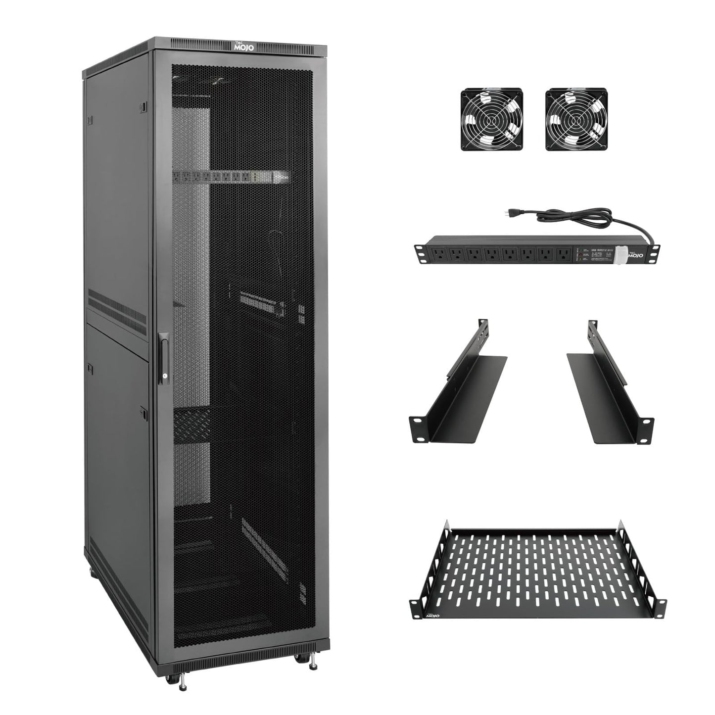 Tecmojo 42U Server Rack Network Cabinet 31.5" D x 23.6" W, Locking Data Cabinet Enclosure for 19" Server, Networking, AV & IT Equipment, Mesh Door, Black