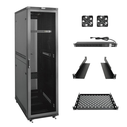 Tecmojo 42U Server Rack Network Cabinet 31.5" D x 23.6" W, Locking Data Cabinet Enclosure for 19" Server, Networking, AV & IT Equipment, Mesh Door, Black
