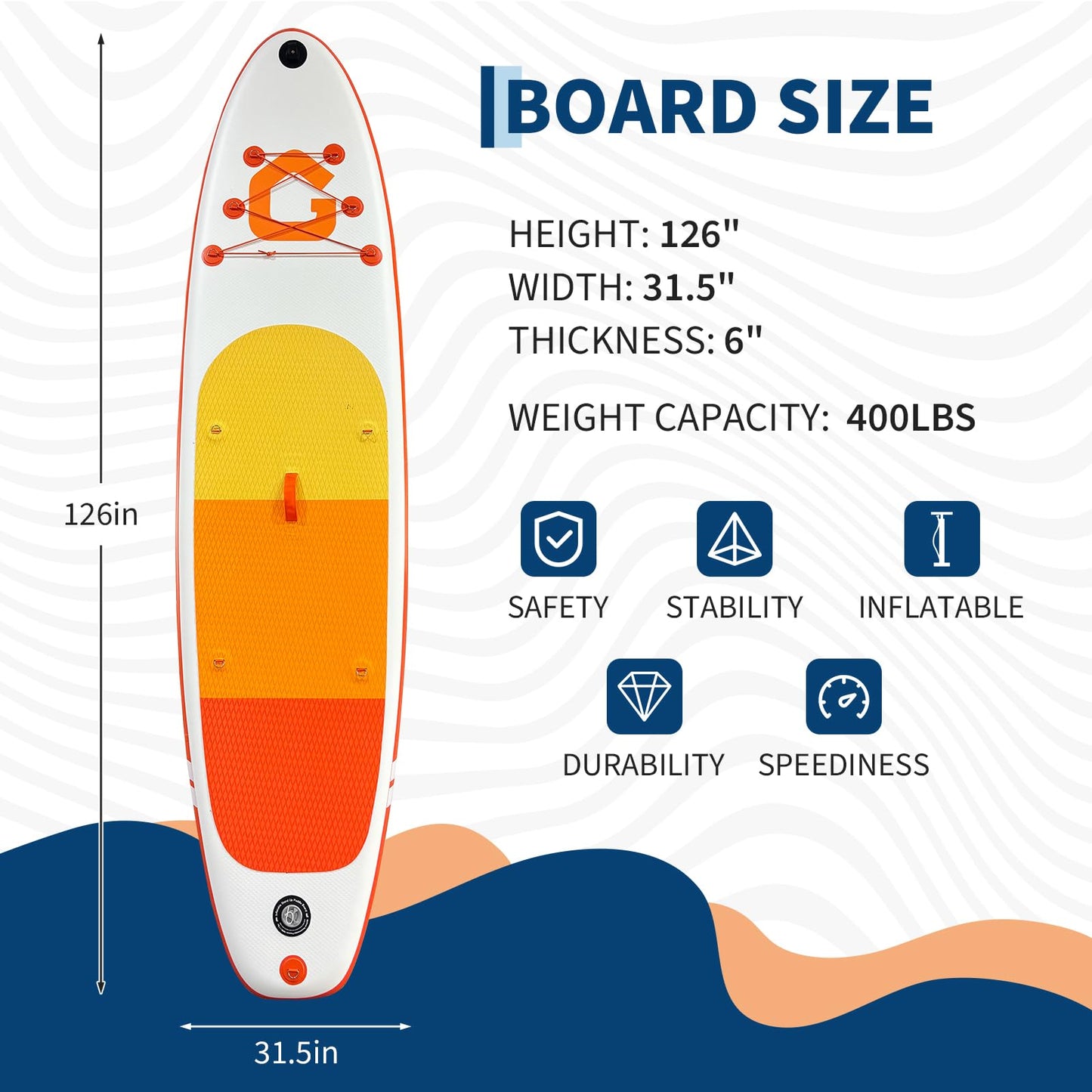 Ultra Lightweight Inflatable Rise Paddle Board Paddle Board – Stable & Durable Anti-Slip Deck, Max Load 150kg, Ideal for Surfing, Fishing, Yoga, Beginners