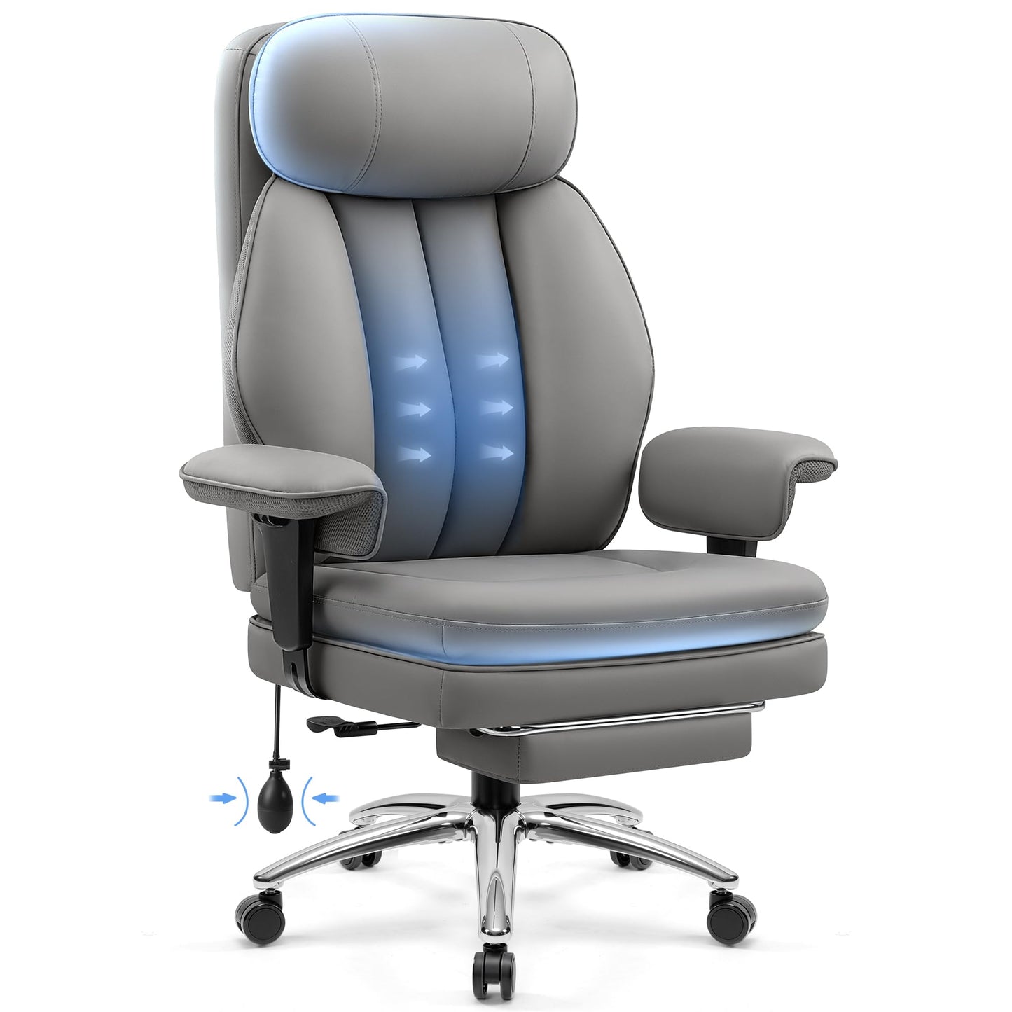 BestGlory Office Chair with Inflatable Lumbar Support & Footrest, Gray