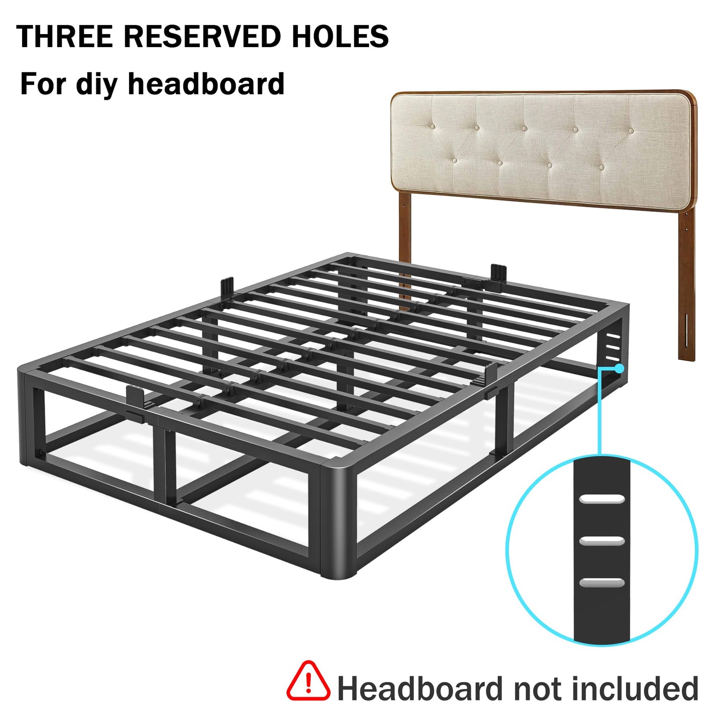 Bilily Metal Heavy Duty 14 inch King Bed Frame with Rounded Corner and Headboard Hole Mattress Retainers 3500 LBS No Box Spring Needed Platform Noise Free Easy Assembly