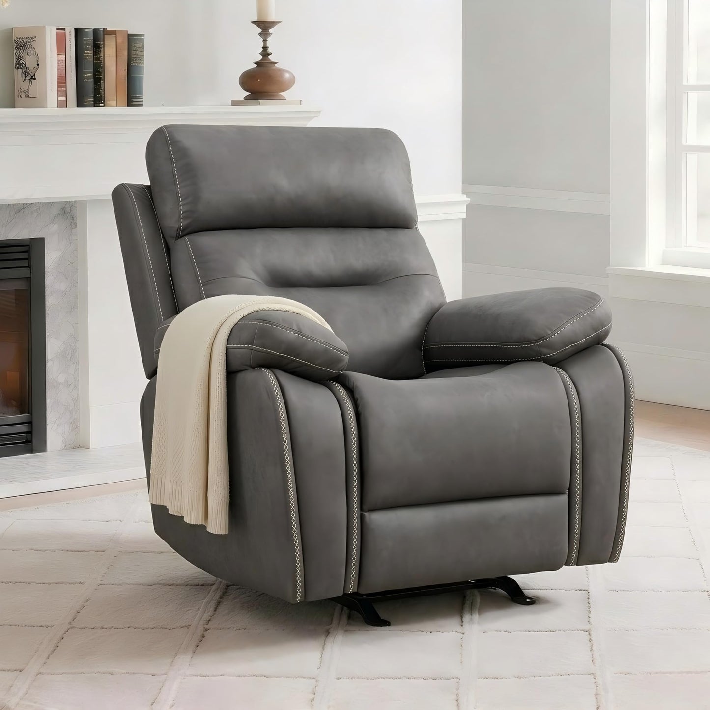 KISLOT Leather Recliner Chair Manual Sofa Rocker for Adults with Overstuffed Arm for Living Room Bedroom Home Theater Seating