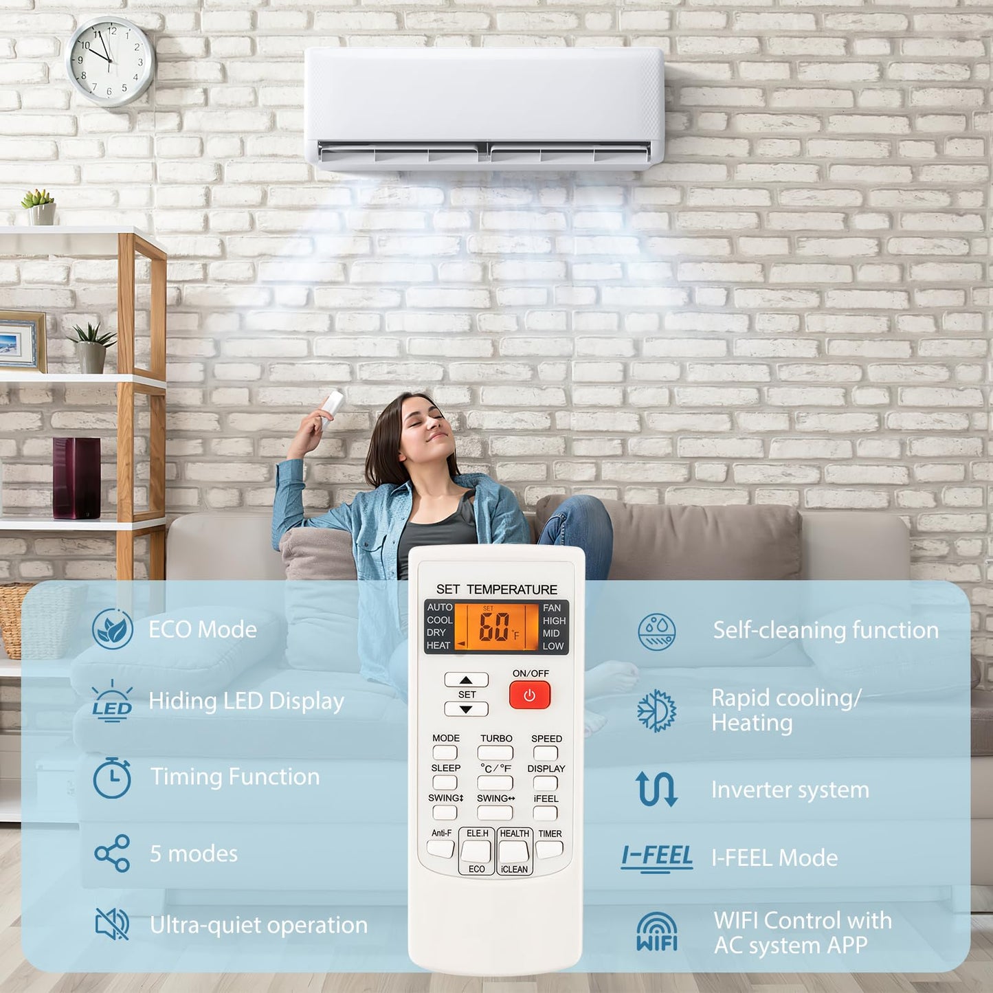 SIMOE 12000BTU Mini Split AC/Heating System, 21 SEER2 208-230V Mini Split Air Conditioner, Ductless Air Conditioner & Heater Pump with 1 Ton Heat Pump & Inverter, Wall-mounted AC, Cool Up to 550 Sq.Ft