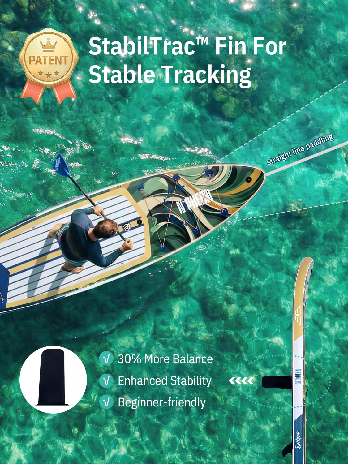 Niphean (Extra Large) Inflatable Paddle Board, SUP for 2+1 People/Family 500lbs Capacity Stand Up Paddle Board with SUP Accessories, StabilTrac Fin Non-Slip Paddleboard for Adults-Glass Green