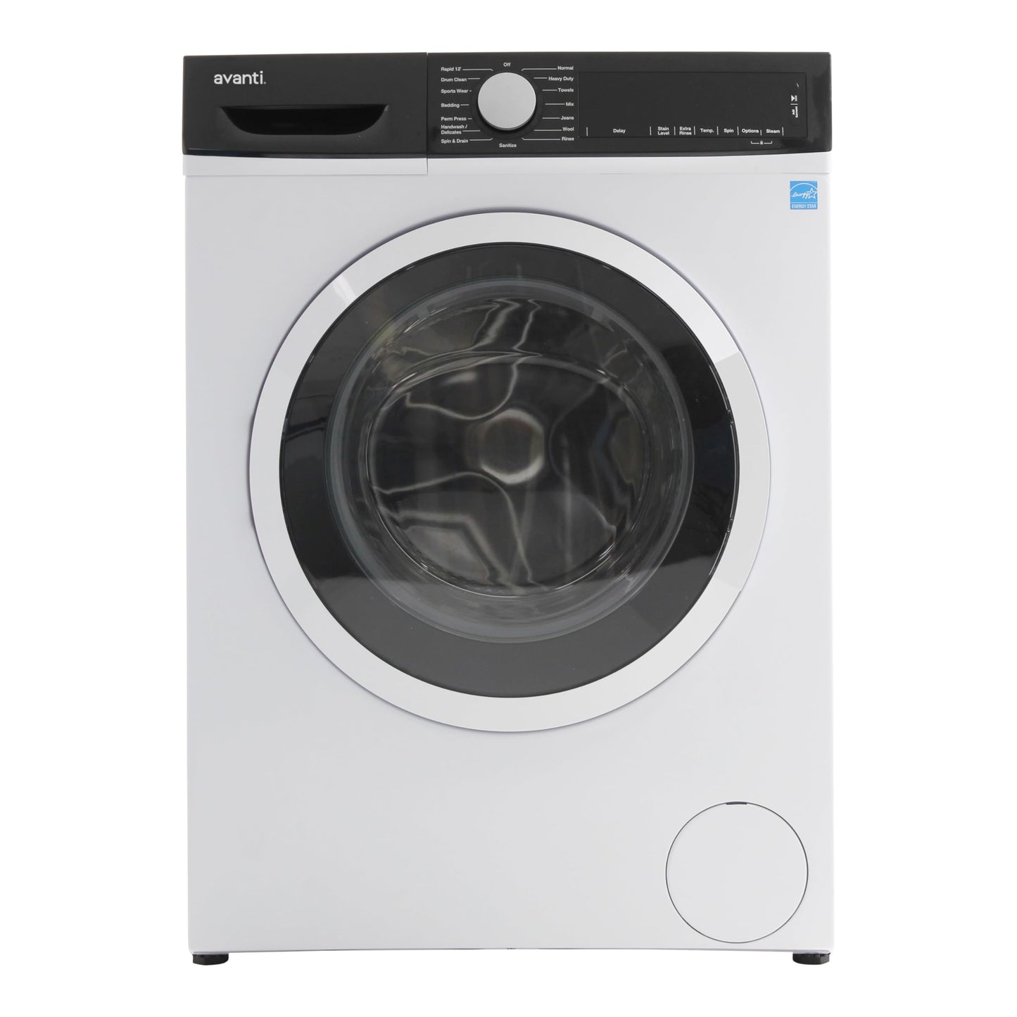Avanti 2.2 Cu. Ft. Front Load Washing Machine Compact Freestanding or Stackable Washer with 15 Wash Cycles, LED Display, Steam Wash, and Stainless Steel Tub, 2.2 cu.ft., White