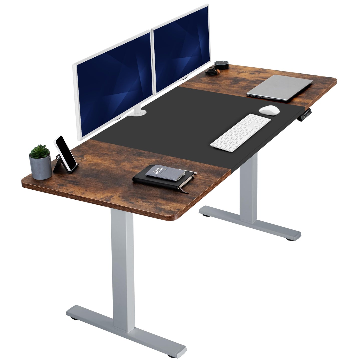 VIVO Electric 71 x 30 in Rustic Standing Desk, Memory Height Adjustment, 1B Series, Holds 220 lbs, Black and Vintage Brown Top, Gray Frame, DESK-KIT-1G7BN