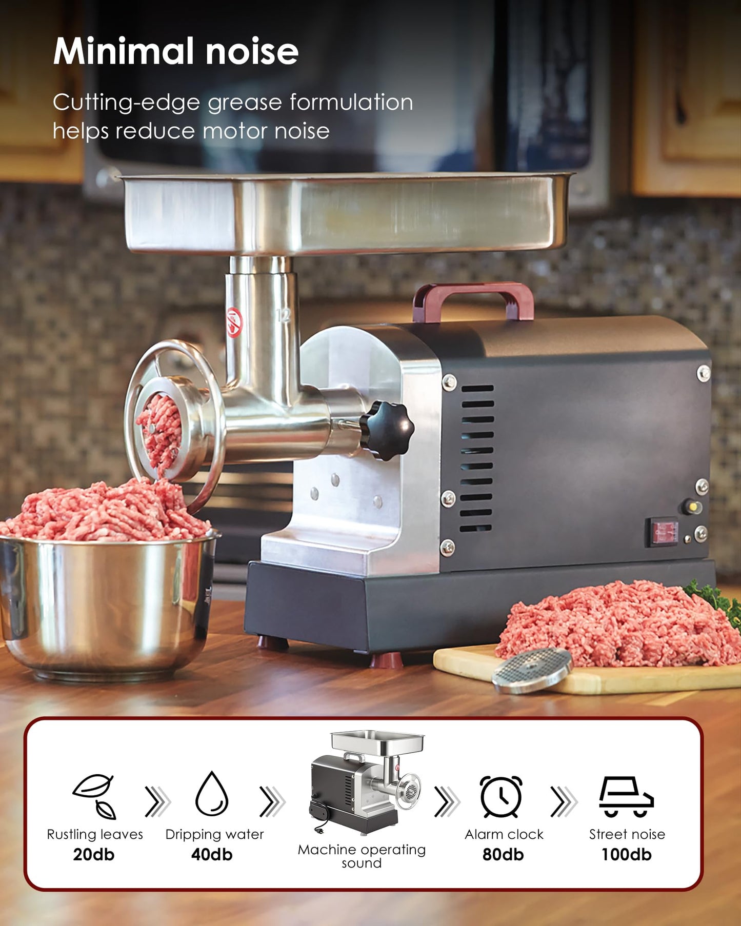 TooGood #12 Commercial Electric Meat Grinder Machine, 3/4 HP, 420 LBS/H, Stainless Steel Meat Grinder Heavy Duty with Sausage Stuffer and drawer for deer processing, Pet Food, Heavy Use