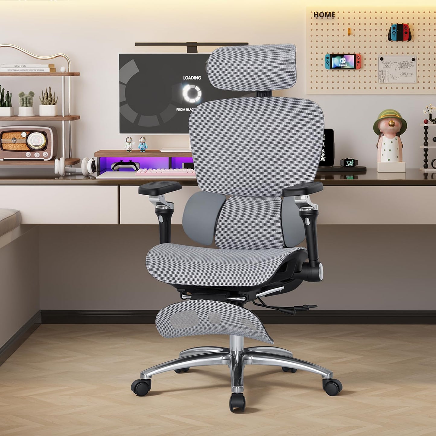 MALOL Ergonomic Office Chair, 400lbs High Back Mesh Desk Chair with 6D Armrests, 3D Headrest, Adjustable Lumbar Support, Seat Depth Adjustment, Tilt Lock, Metal Base & PU Wheels, Grey