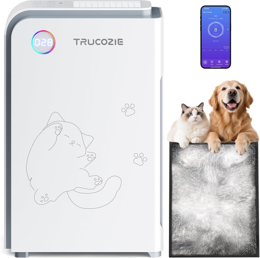 Trucozie Large Pet Air Purifier for Home up to 3000 Ft², Absorbs Floating Cat and Dog Hair, Smart WiFi, 3-in-1 Filter with Anion, Activated Carbon & HEPA for Pet Allergies, Smoke, Dust, White