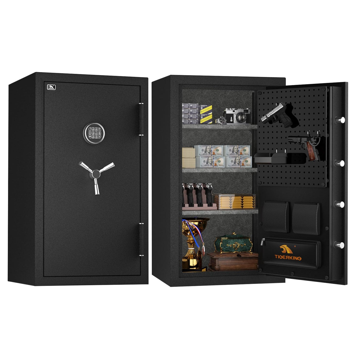 TIGERKING Fireproof Home Safe, Large 8.78 Cu Ft, 178 lb Heavy-Duty Steel, 40-Min Fire & 72-H Water Protection, Digital Keypad, Alarm System