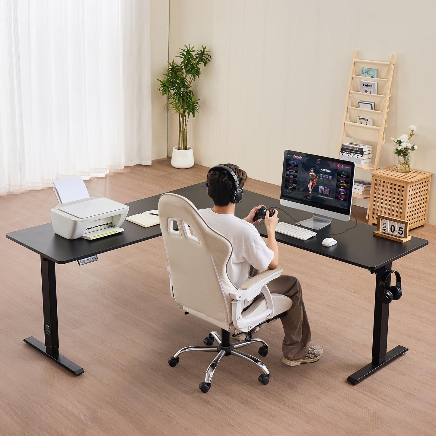 VEVOR L Shaped Standing Desk 71 x 71 inch, 3 Memory Height Adjustable, Electric Corner Standing Desk with Dual Motor, 2 Hooks & Cable Hole, Heavy Duty Carbon Steel Sit Stand Computer Workstation Table
