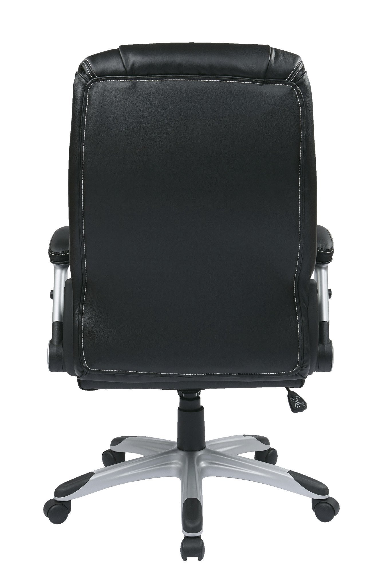 Office Star ECH Series High Back Executive Bonded Leather Office Chair with Adjustable Padded Flip Arms, Black with Silver Coated Base