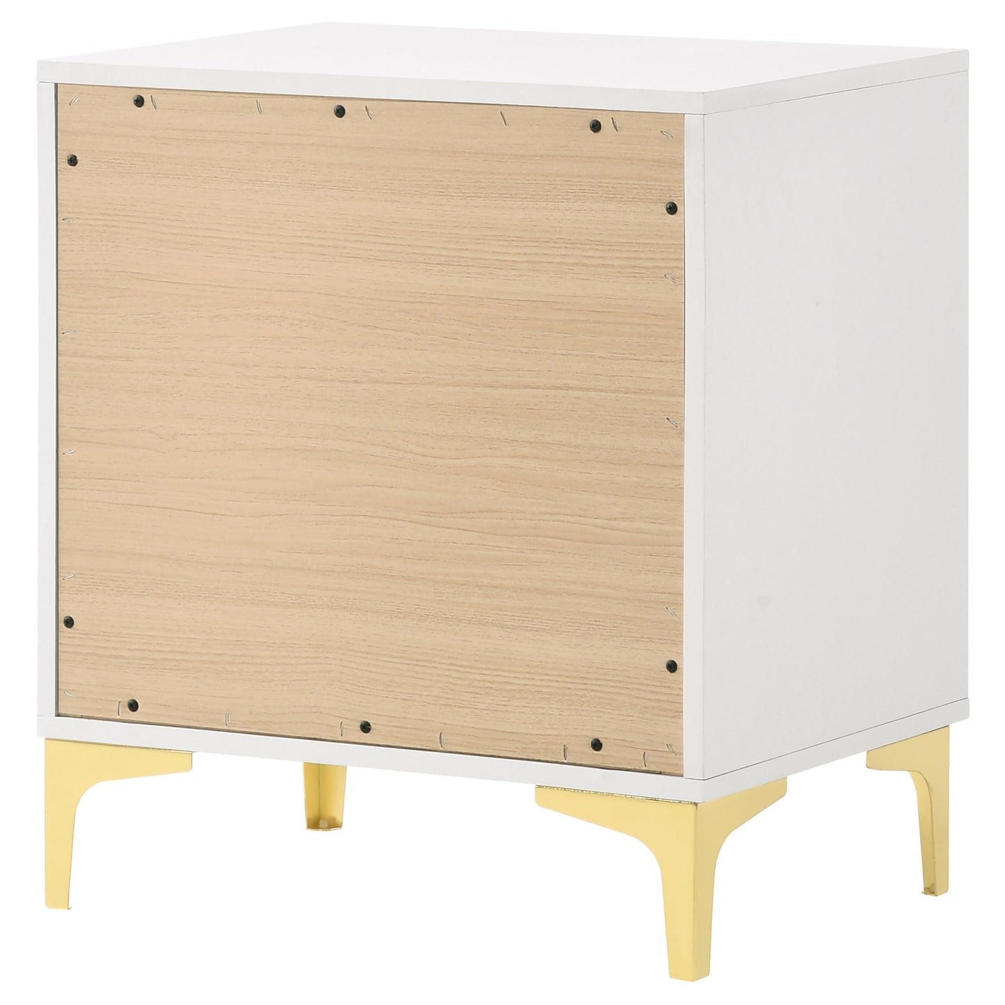 Coaster Home Furnishings Kendall 2-Drawer Contemporary Nightstand Bedroom Storage Cabinet Bedside Table Engineered Wood Eco-Friendly Laminate with Gold Metal Legs and Handles White 224402