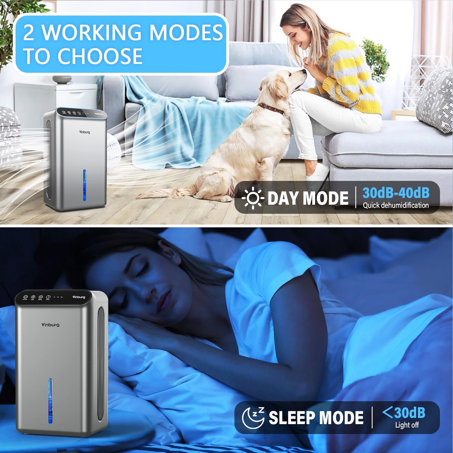 Dehumidifier for Basement (85 OZ, 800 sq ft) Quiet Dehumidifiers for Home, Auto Shut-Off, Sleep Mode, 3 Gear Timer(8H,16H,24H), Small Dehumidifier for Bedroom, Bathroom with Drain Hose(Milky Sliver)