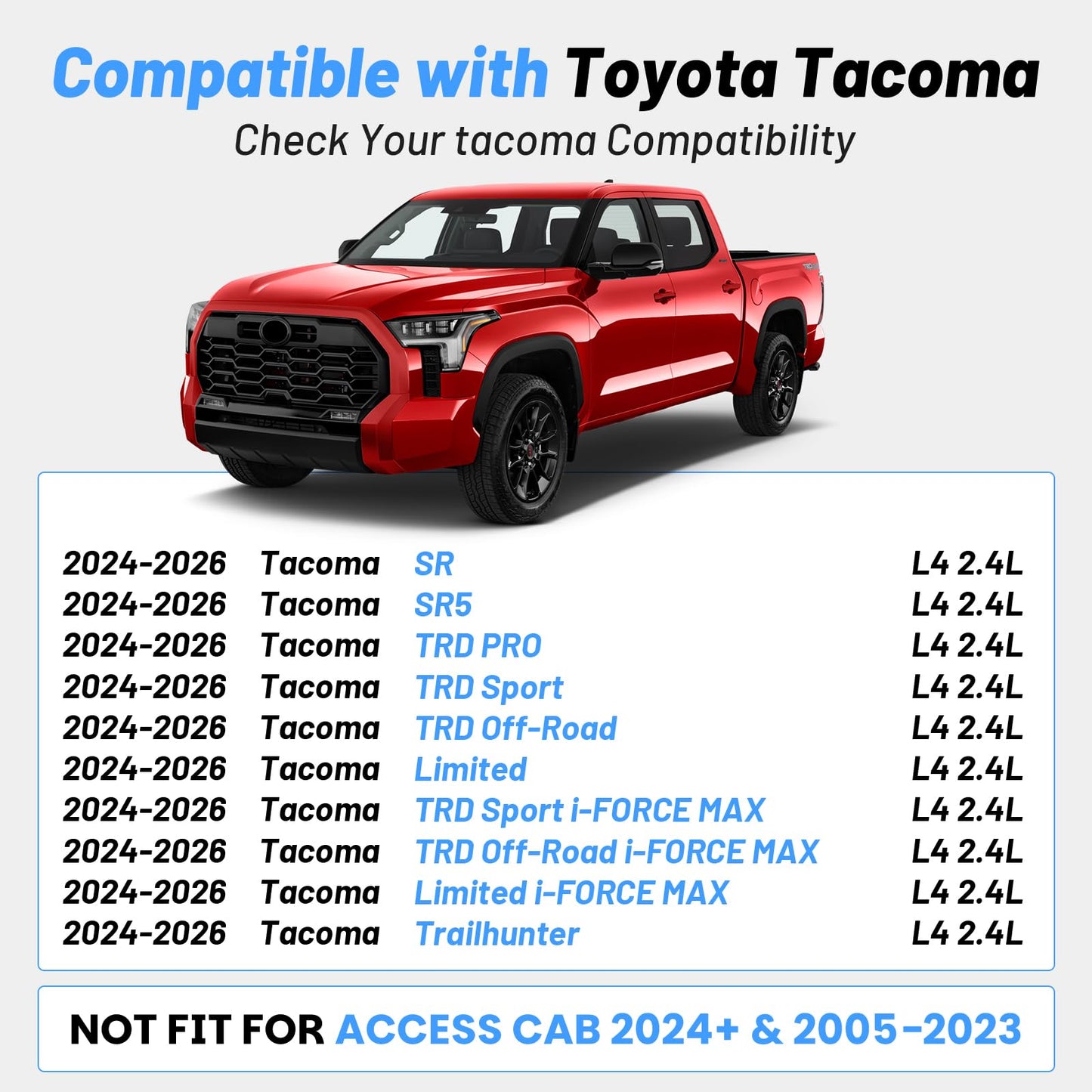 260LBS Heavy-Duty Roof Rack Cross Bars Fit for 2024–2026 Toyota Tacoma Double Cab, Aluminum Low-Profile Crossbars, Waterproof Design, Fits Kayak, Bike, Canoe, Snowboard and Cargo Accessories