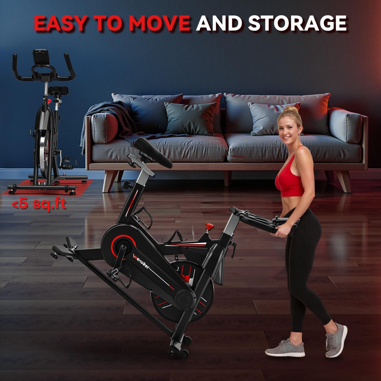 Exercise Bike, Wenoker Magnetic Resistance Stationary Bike for Home App Sync Indoor Bike with 350lbs Weight Capacity, Tablet Holder and Fitness Courses for Weight Loss[Black Red]