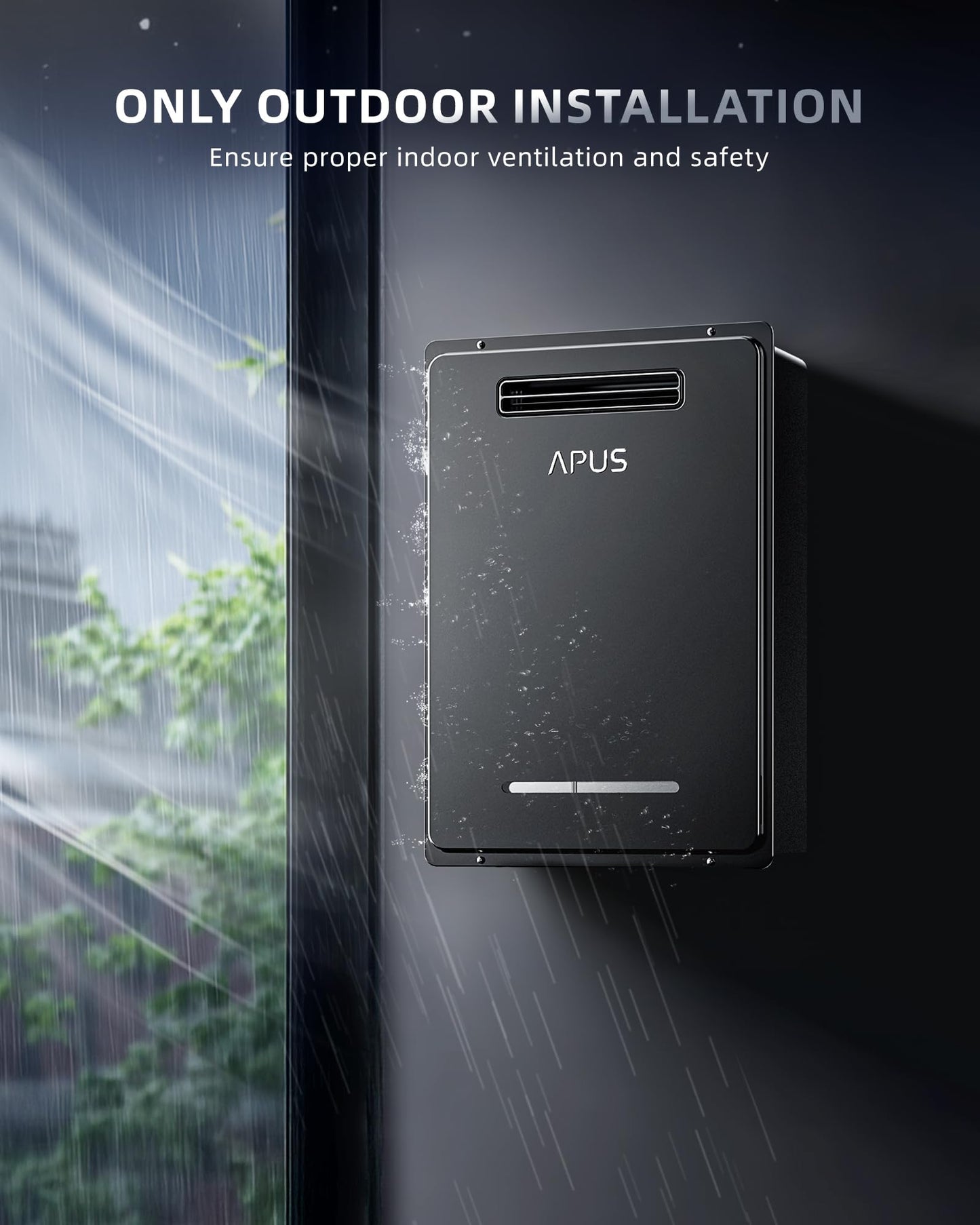APUS 190,000 BTU Outdoor Tankless Water Heater, 8.1 GPM Natural Gas Instant Hot Water Heater with WiFi & Remote Control, High Efficiency for Supports 5 Outlets