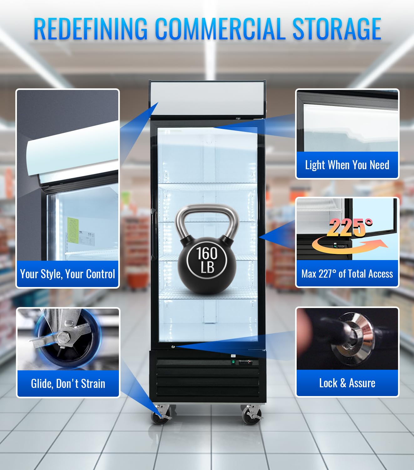 27" Commercial Display Freezer Upright, 20.6 Cu.ft Merchandiser Freezer with Triple-Pane Glass Door, -8 to -1℉, Auto Defrost, LED Sensor Light, Good Choice for Supermarkets, Cafes, Stores