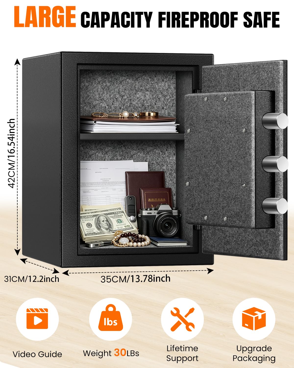 𝐔𝐩𝐠𝐫𝐚𝐝𝐞𝐝 𝟐𝟎𝟐𝟔 Fireproof Safe Box| 𝟏𝟕𝟎𝟎°𝐅 𝟑𝟓-𝐌𝐢𝐧 Protection| 2.8 Cuft Fire Proof Digital Home Safes with Smart Alarm System, Bolt-Down Design| for Documents Jewelry Electronics