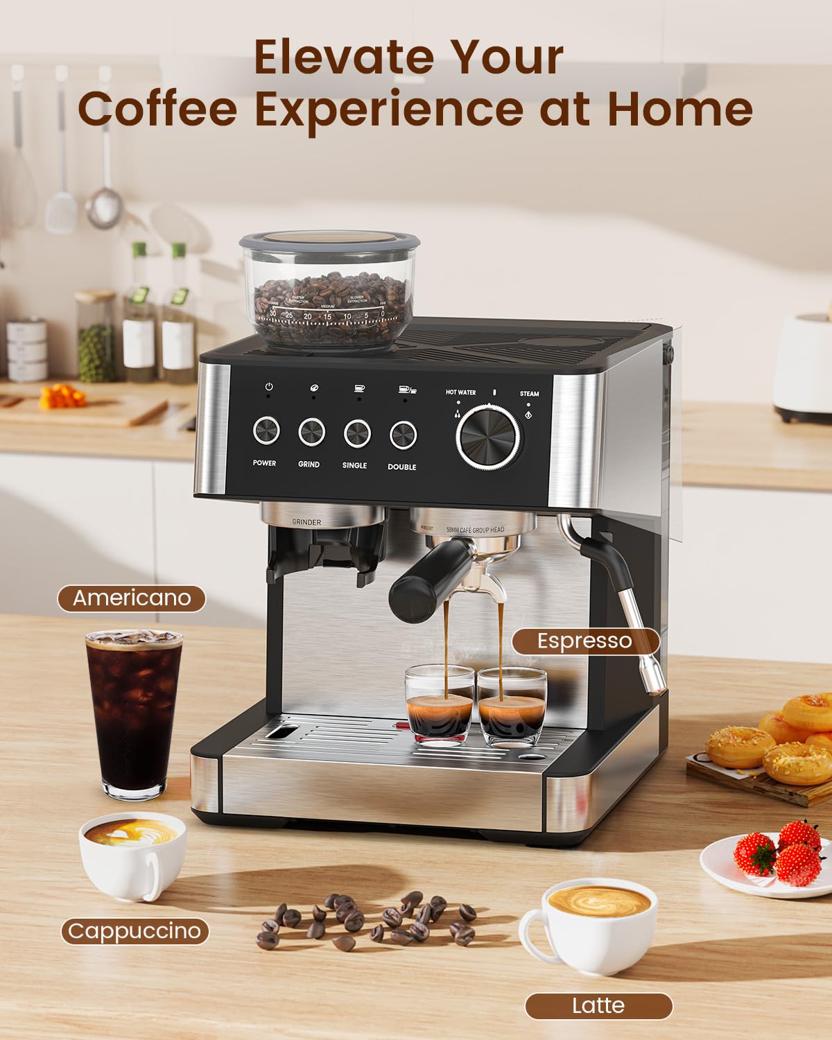 (2026 Upgrade) Espresso Machine with Grinder, Expresso Machines for Home, 20 Bar Expresso Coffee Machines with Milk Frother & Tamping Tools,Espresso Maker with Grinder for Lattes, Cappuccinos