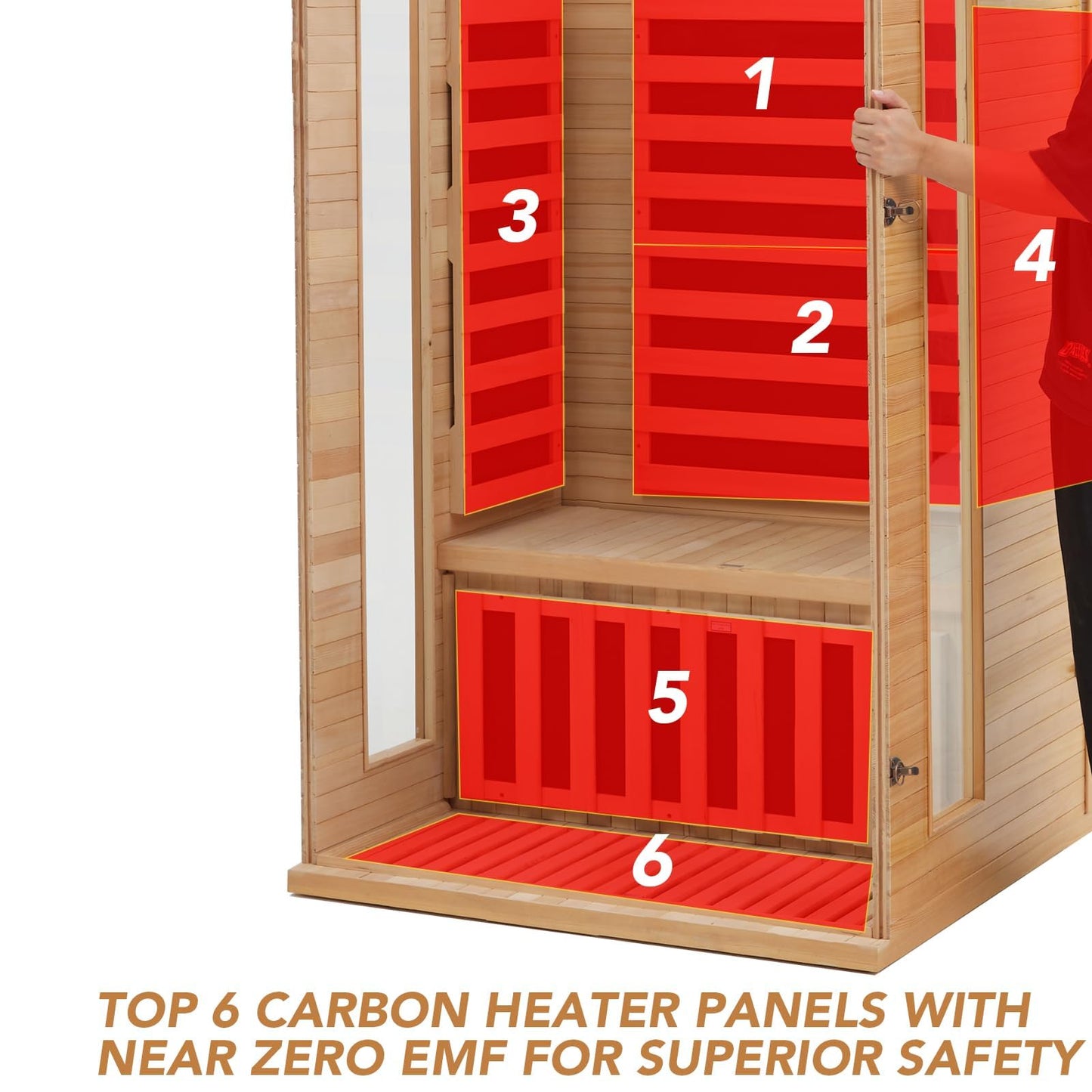 1 To 2 Person Infrared Sauna for Home, Low EMF Far Infrared Therapy with 6 Heating Plates, Canadian Hemlock Wood Dry Sauna Room with Chromotherapy Light, Bluetooth Speaker & Dual Controls, Home SPA