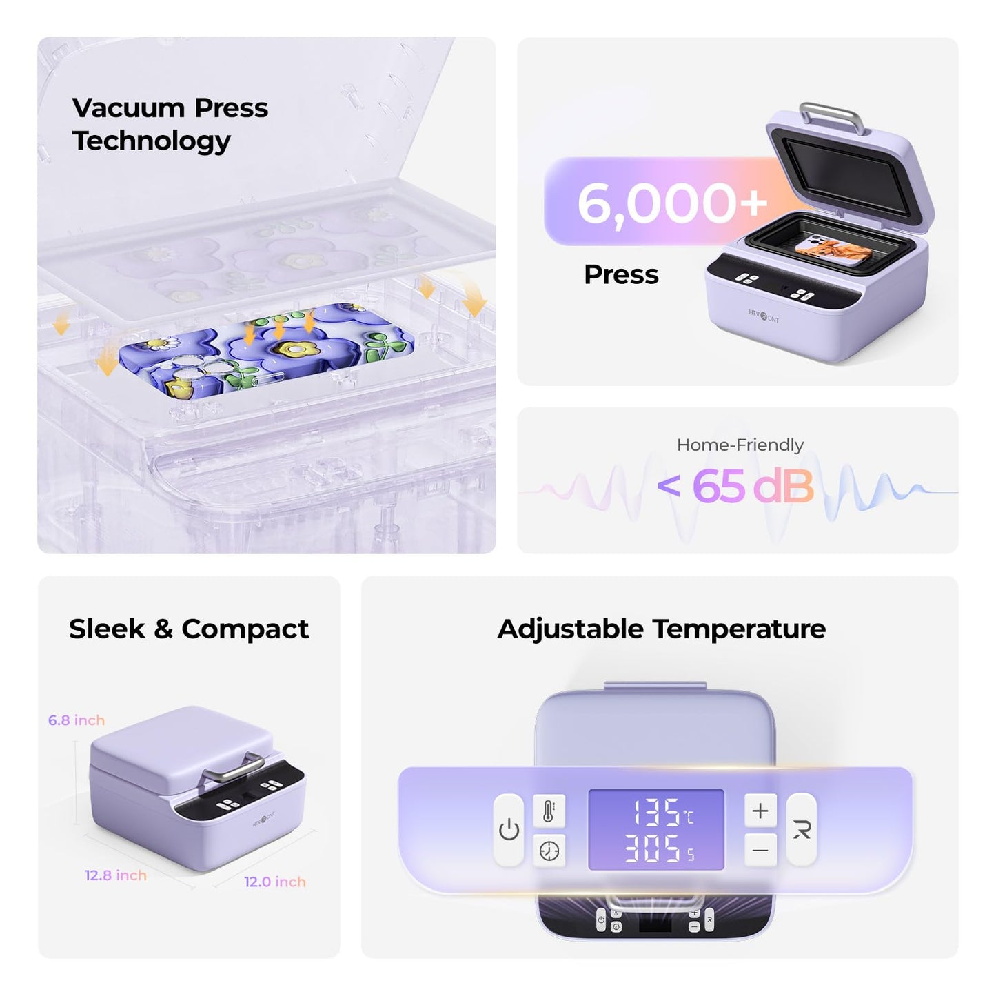 HTVRONT Phone Case Heat Press Machine Compatible with iPhone & Android - H17 Phone Case Heat Press with 3D Vacuum Heat, Precise Temperature Sublimation Phone Case Press Machine for Badges, Coaster