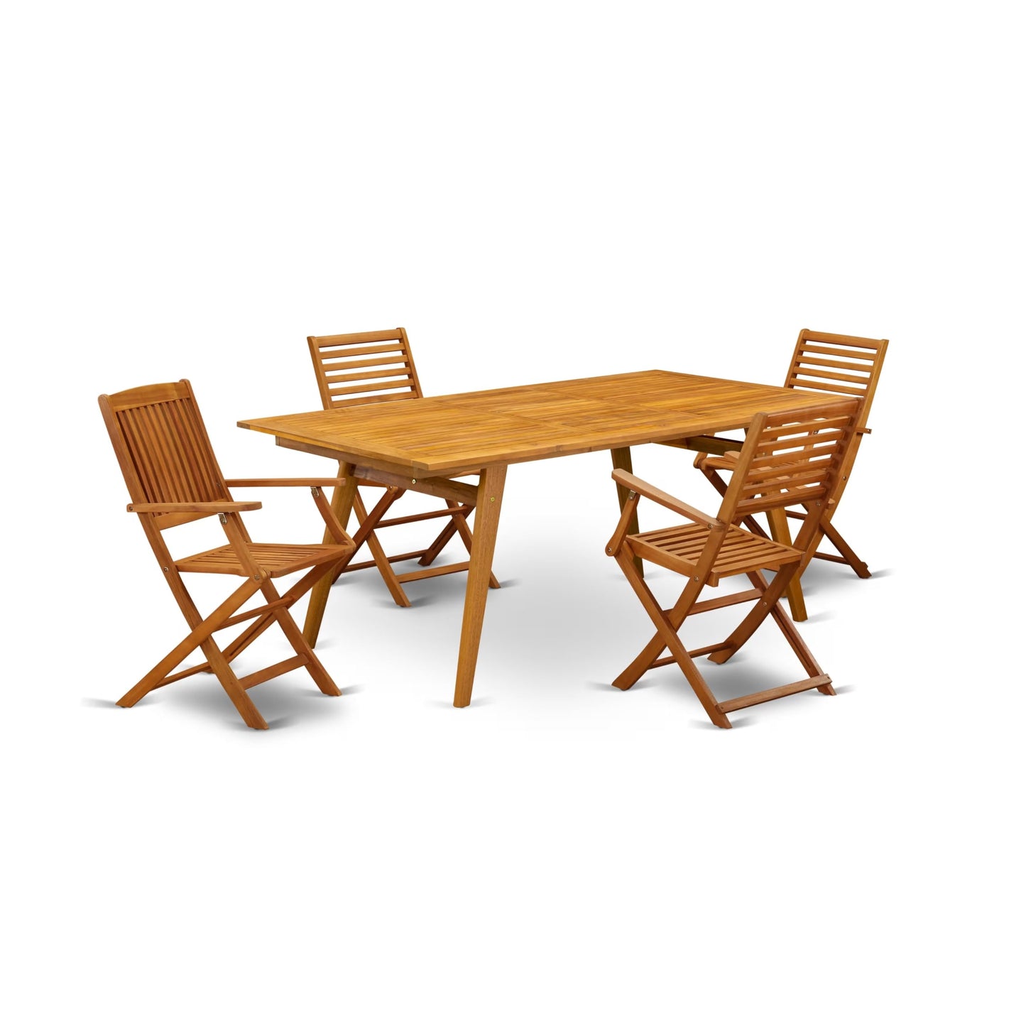 East West Furniture DEBS5CANA 5 Piece Patio Dining Set Includes a Rectangle Outdoor Acacia Wood Table and 4 Folding Arm Chairs, 40x72 Inch, Natural Oil