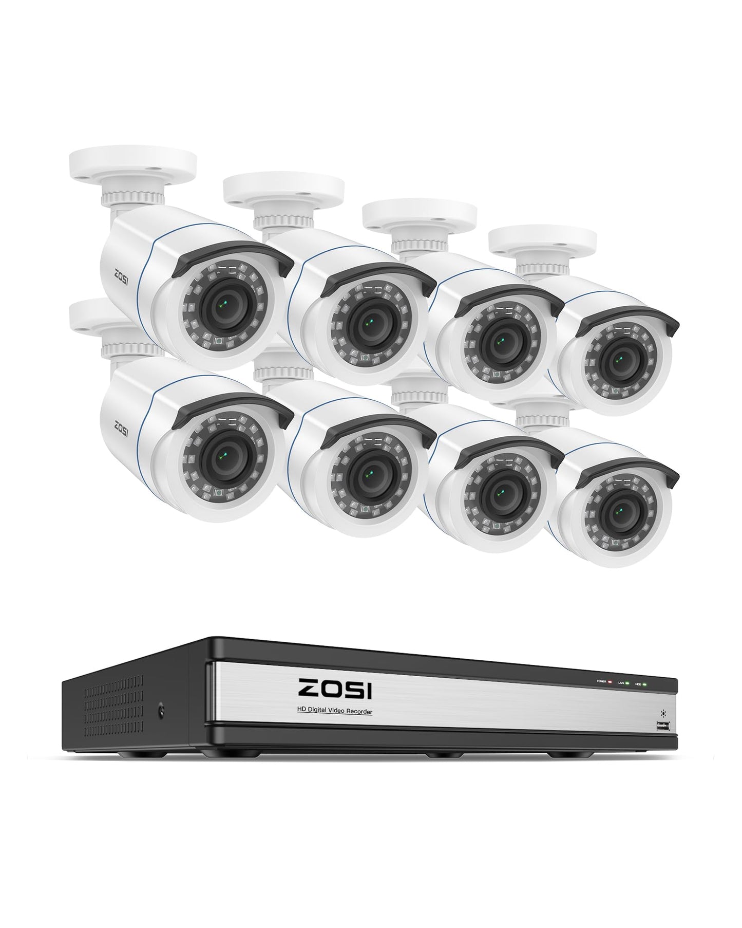 ZOSI H.265+ 16 Channel Security Camera System with AI Human Vehicle Detection, 16CH 1080p DVR and 8 x CCTV Weatherproof Bullet Camera Outdoor Indoor, 80ft Night Vision, 90°Wide Angle (No Hard Drive)