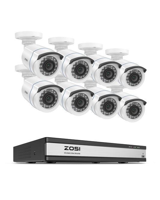 ZOSI H.265+ 16 Channel Security Camera System with AI Human Vehicle Detection, 16CH 1080p DVR and 8 x CCTV Weatherproof Bullet Camera Outdoor Indoor, 80ft Night Vision, 90°Wide Angle (No Hard Drive)